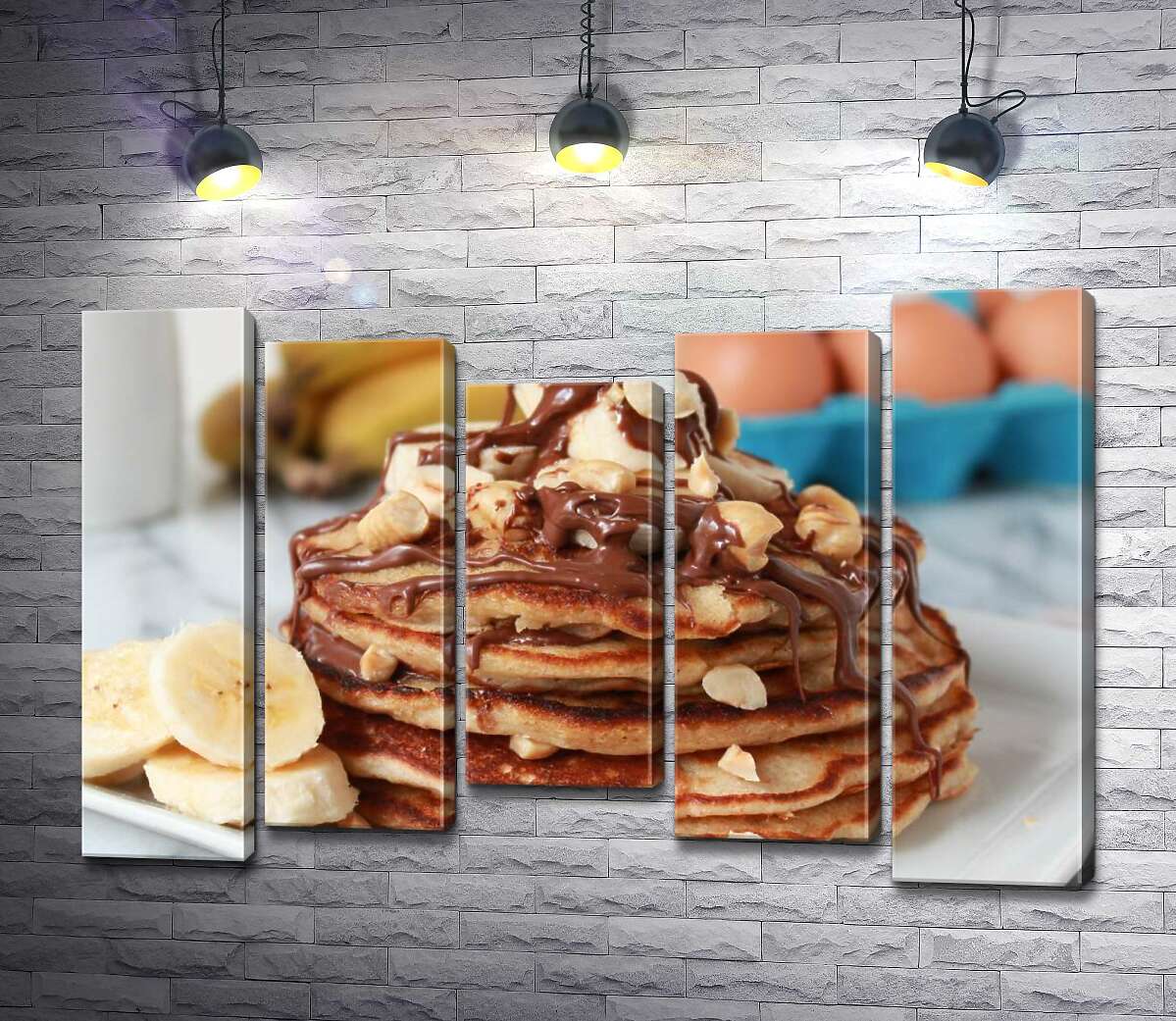 

Модульная картина ArtPoster Нежный вкус панкейков со сладким сочетанием шоколада и бананов 130x88 см Модуль №28