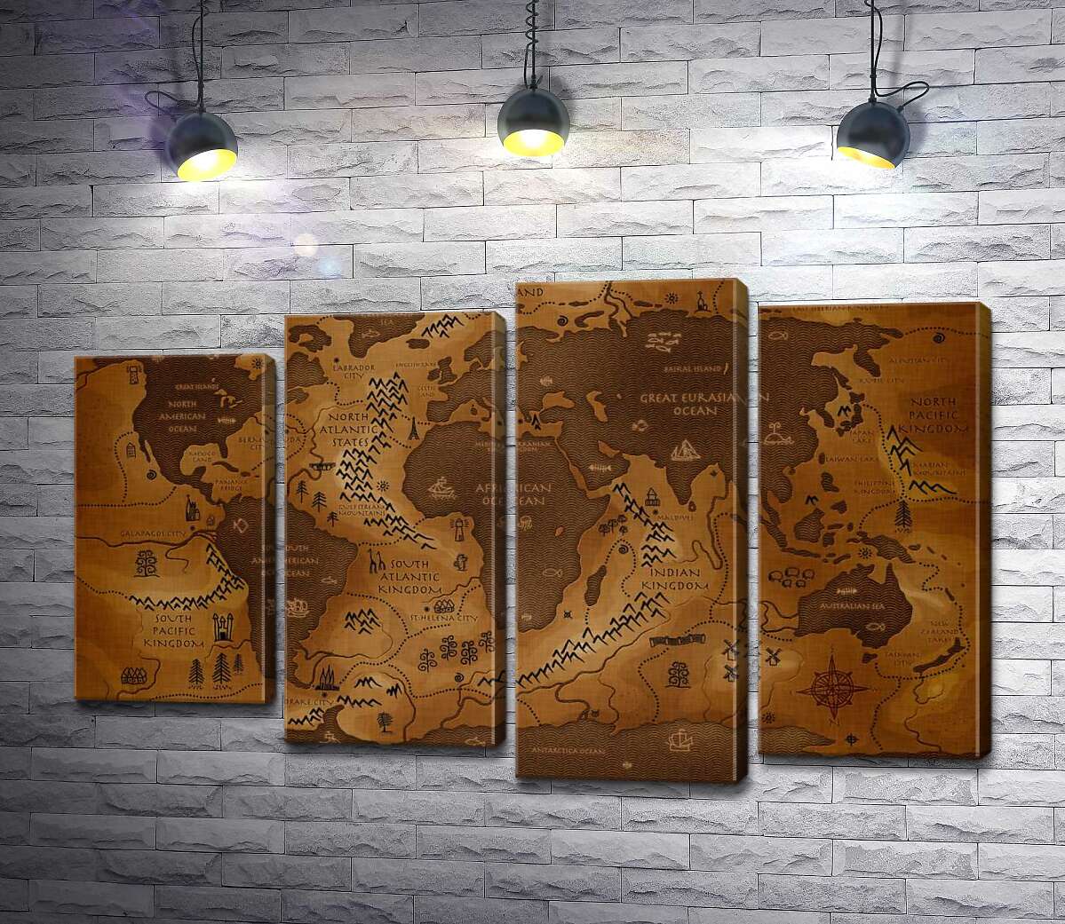 

Модульная картина ArtPoster Обмен суши и воды на фантастической карте мира 100x65 см Модуль №21