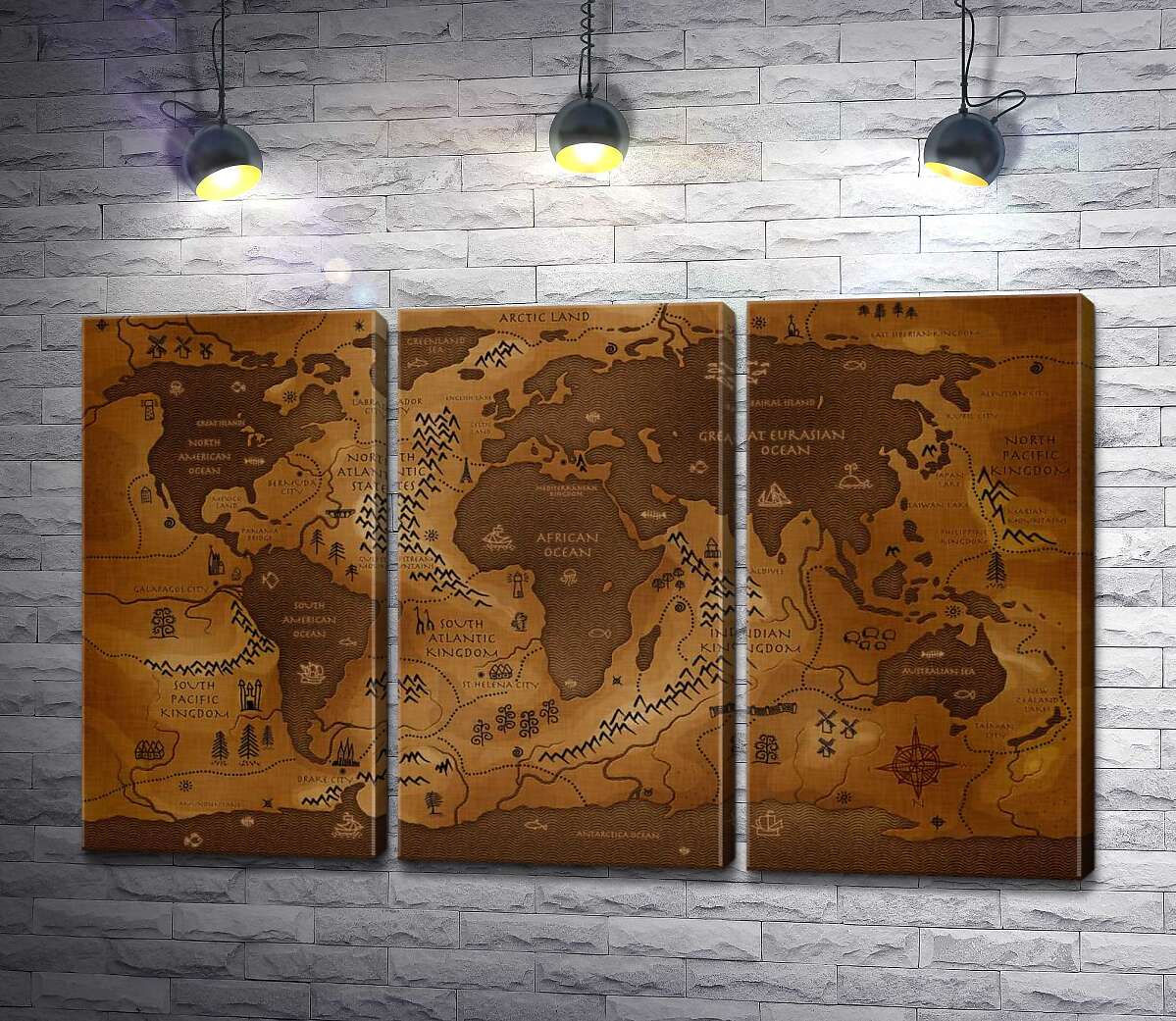 

Модульная картина ArtPoster Обмен суши и воды на фантастической карте мира 60x38 см Модуль №11