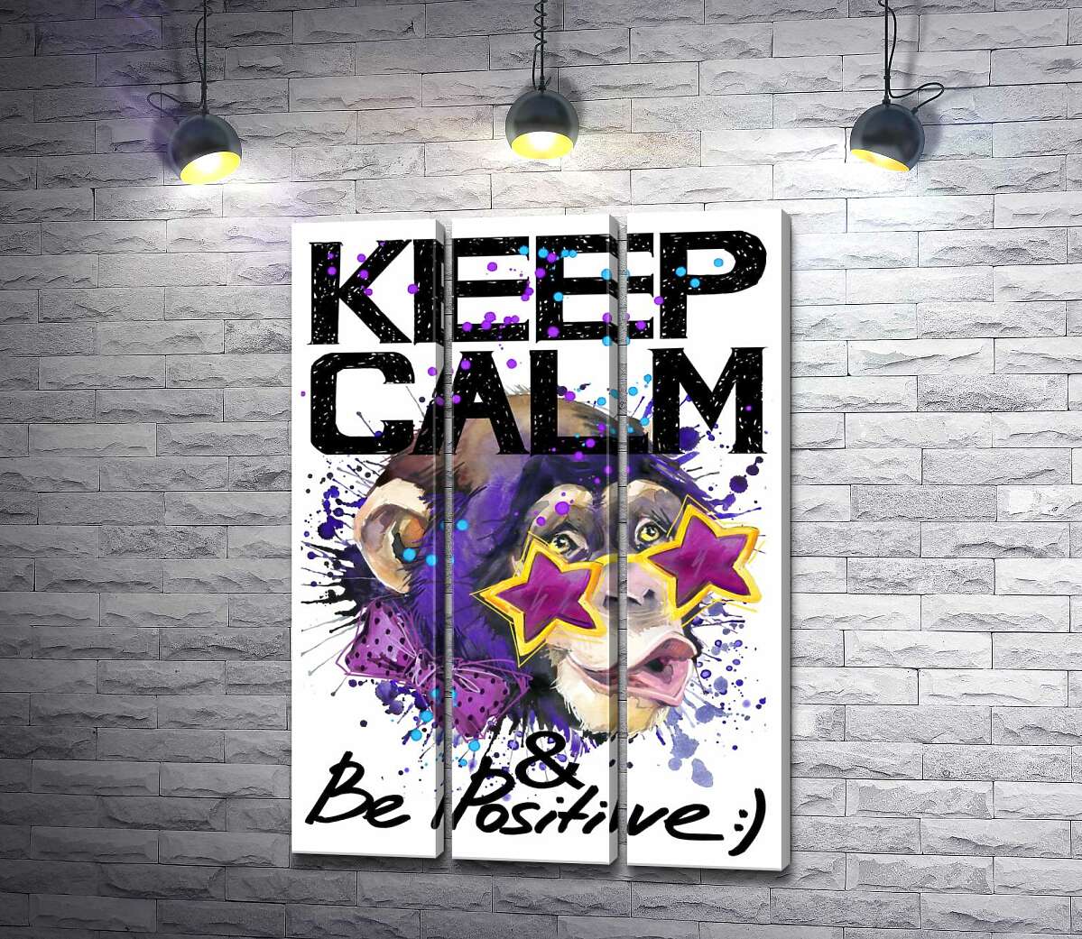 

Модульная картина ArtPoster Обезьяна в звездных очках среди надписи "keep calm and be positive" 132x190 см Модуль №11