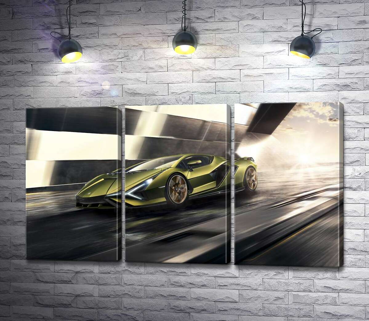 

Модульная картина ArtPoster Молниеносная скорость супергибрида автомобиля Ламборгини (Lamborghini Sian) 132x73 см Модуль №11