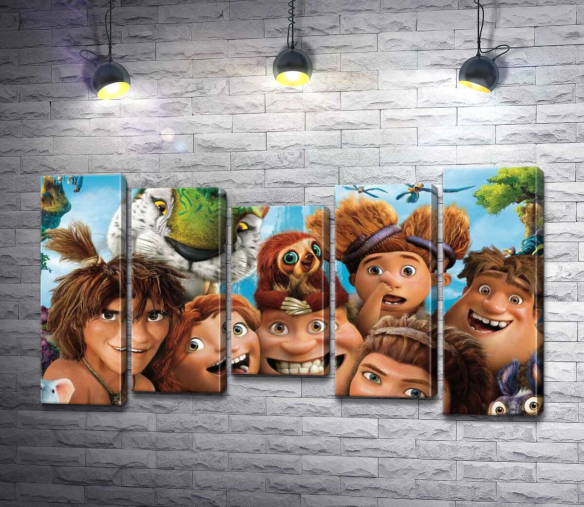 

Модульная картина ArtPoster Обратно в прошлое с героями мультфильма "Семейка Крудс" (The Croods) 130x74 см Модуль №28
