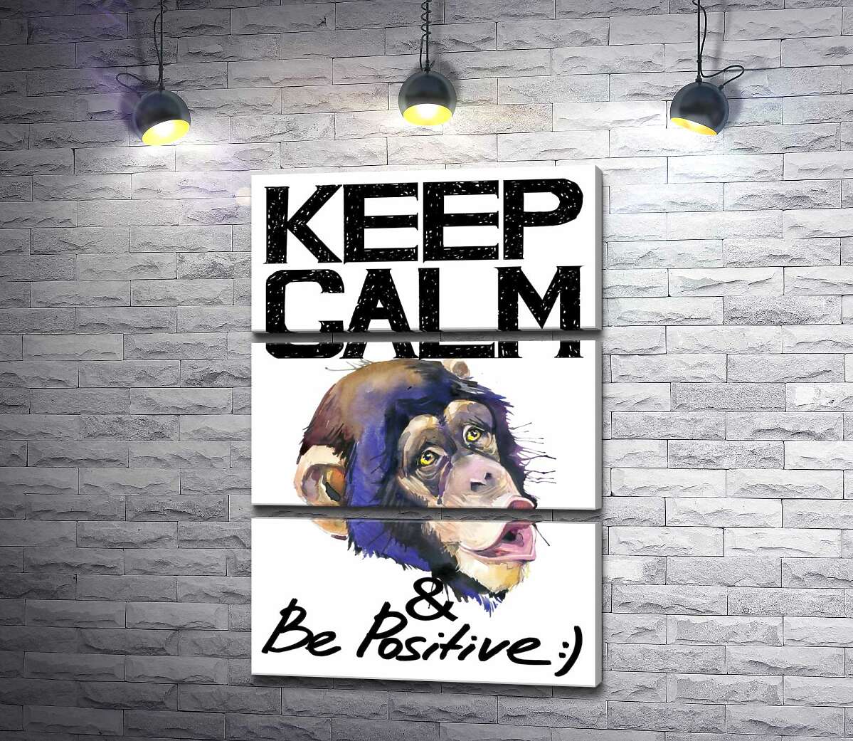 

Модульная картина ArtPoster Мордочка обезьяны среди надписи "keep calm and be positive" 100x147 см Модуль №13