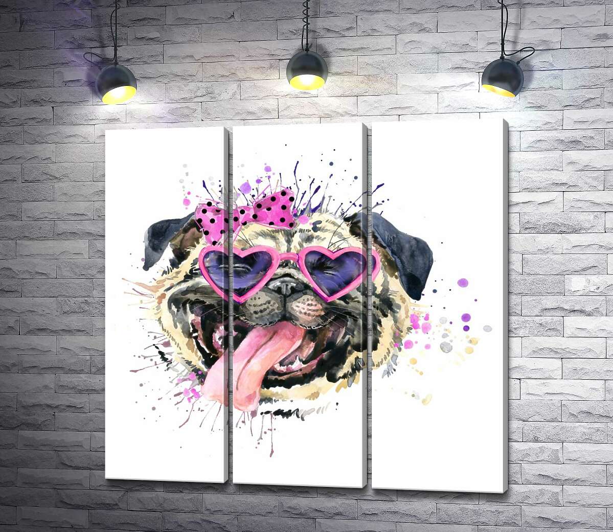 

Модульная картина ArtPoster Мопс в розовых очках высунул язык 60x60 см Модуль №11