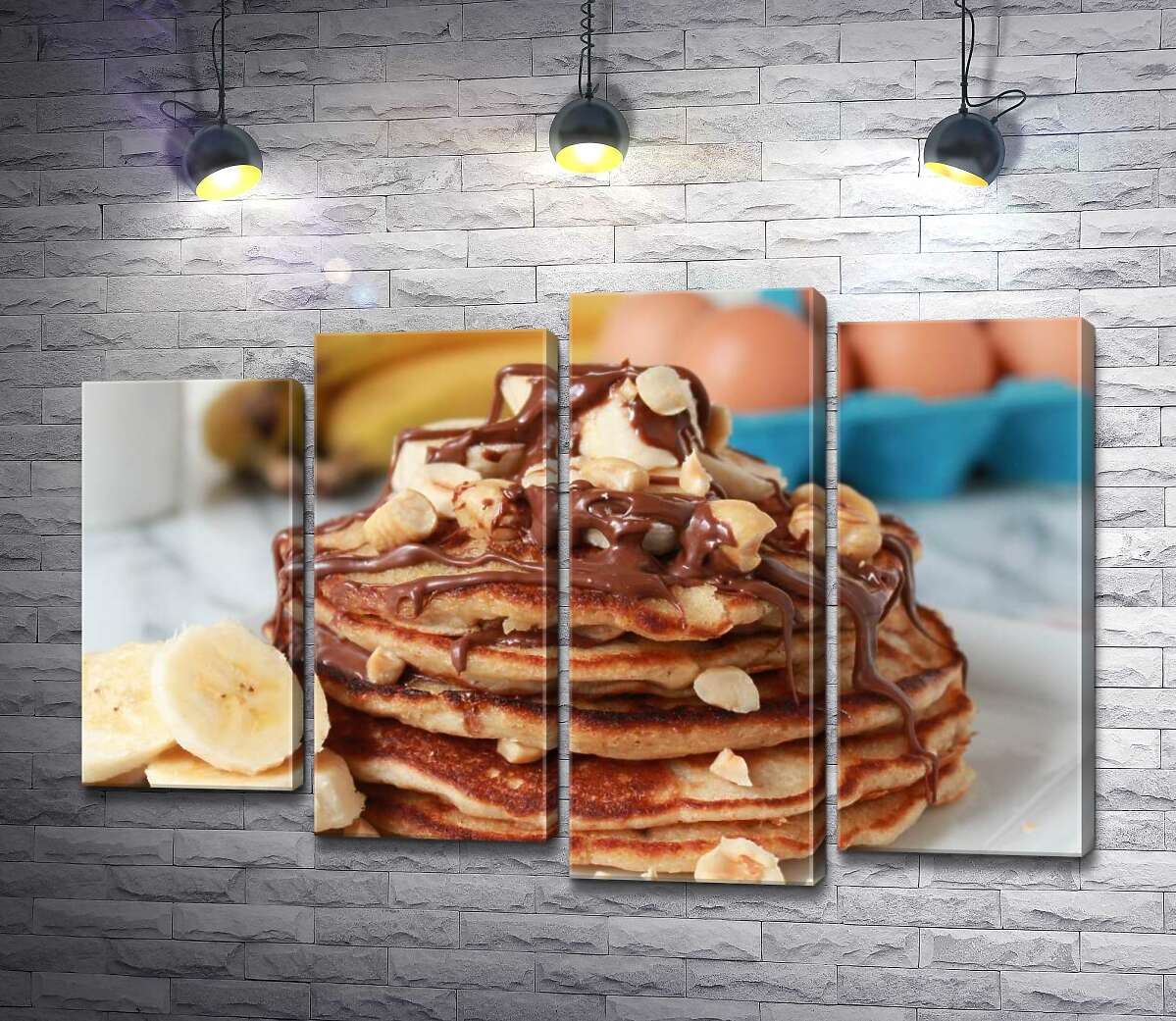 

Модульная картина ArtPoster Нежный вкус панкейков со сладким сочетанием шоколада и бананов 132x89 см Модуль №21