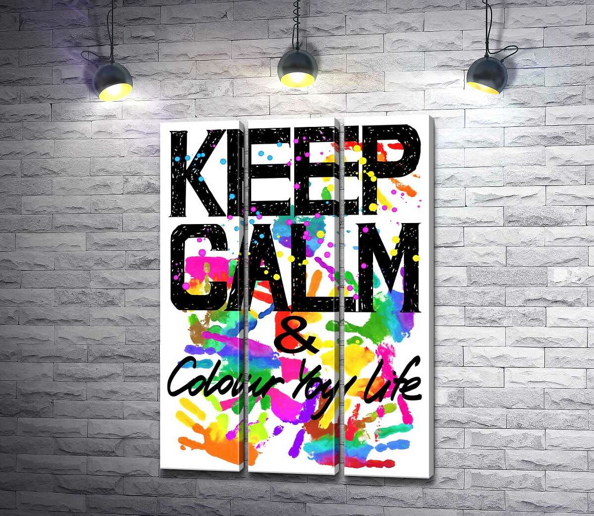 

Модульная картина ArtPoster Надпись "keep calm and colour your life" на фоне отпечатков рук 102x146 см Модуль №11