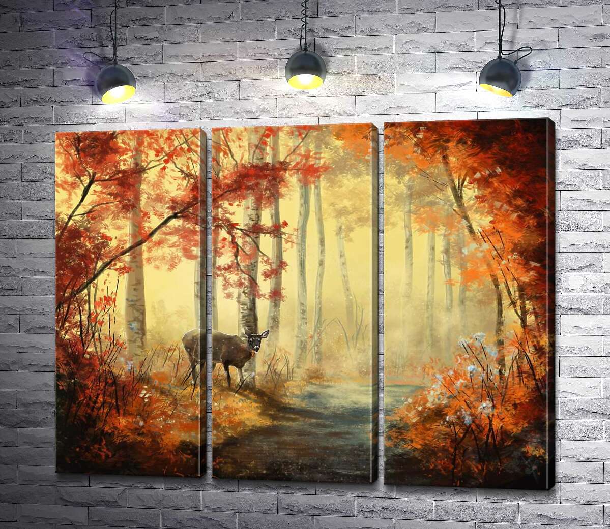 

Модульная картина ArtPoster Осторожный олень крадется зарослями осеннего леса 60x48 см Модуль №11