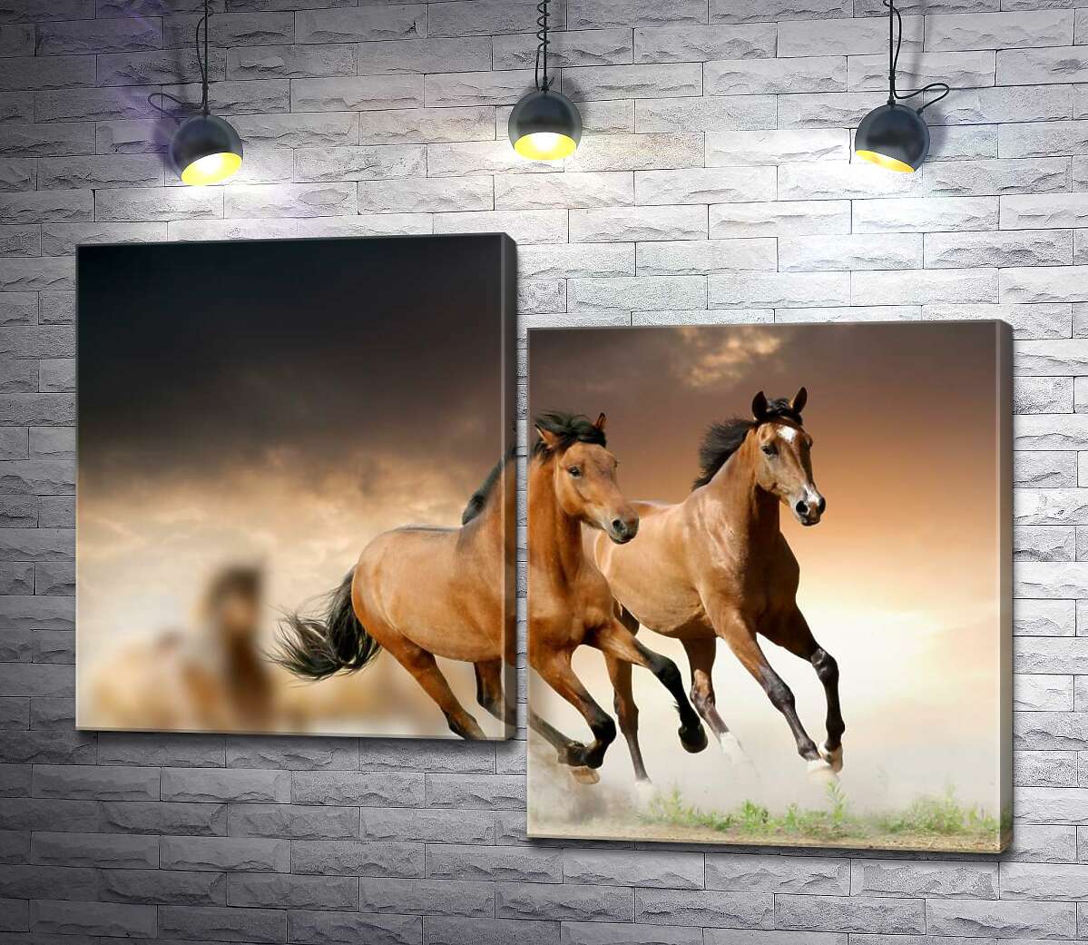 

Модульная картина ArtPoster Пара гнедых лошадей скачет впереди табуна 100x72 см Модуль №5