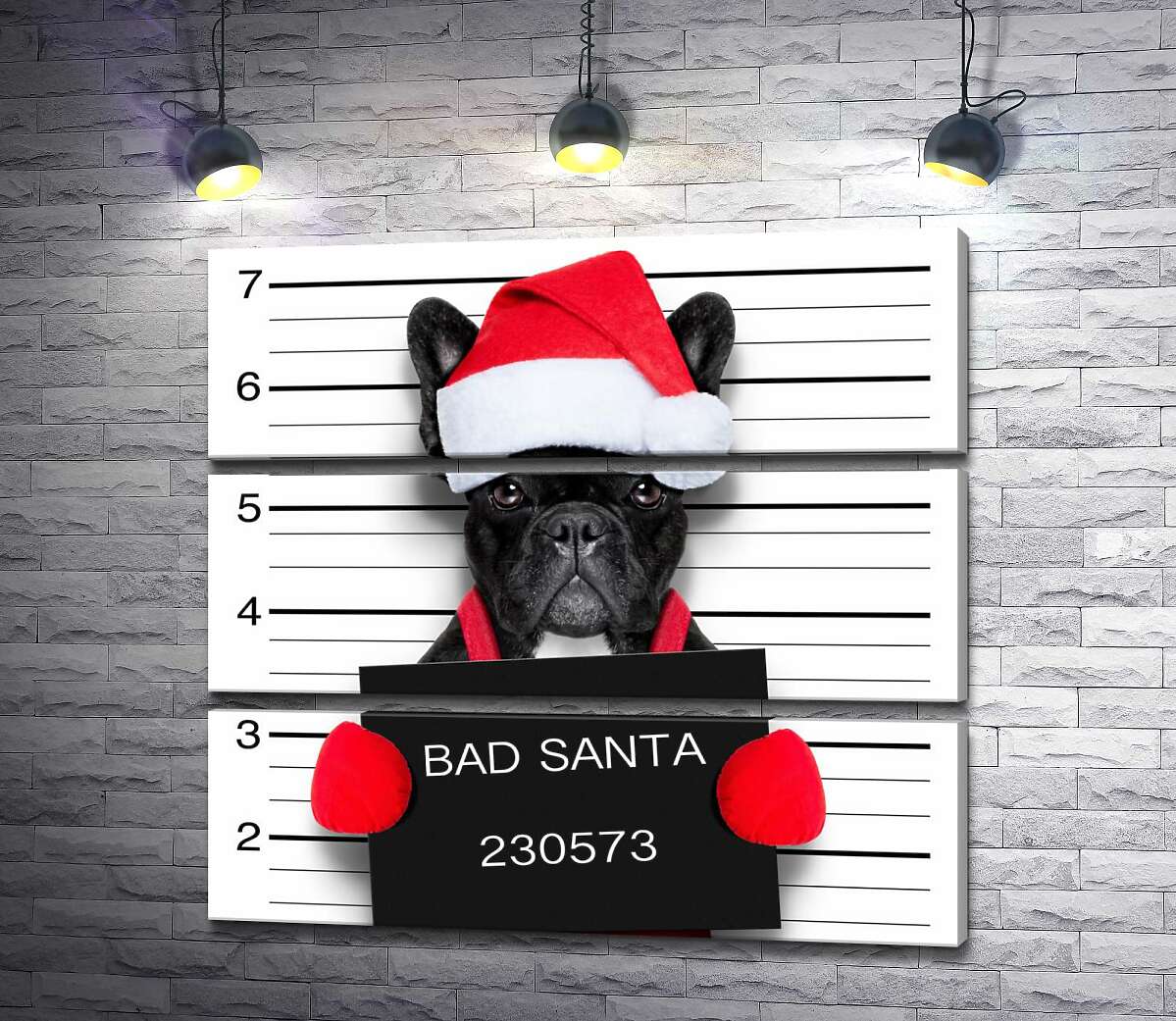 

Модульная картина ArtPoster Праздничный черный бульдог – "Bad Santa" 130x120 см Модуль №13
