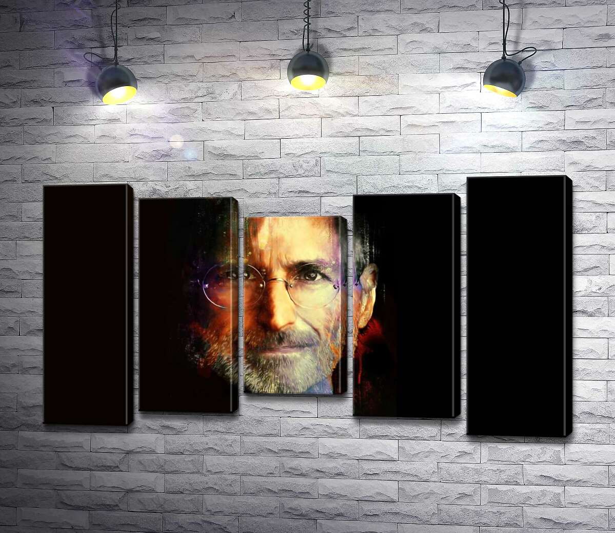 

Модульная картина ArtPoster Портрет Стива Джобса (Steve Jobs) на черном фоне 100x58 см Модуль №28