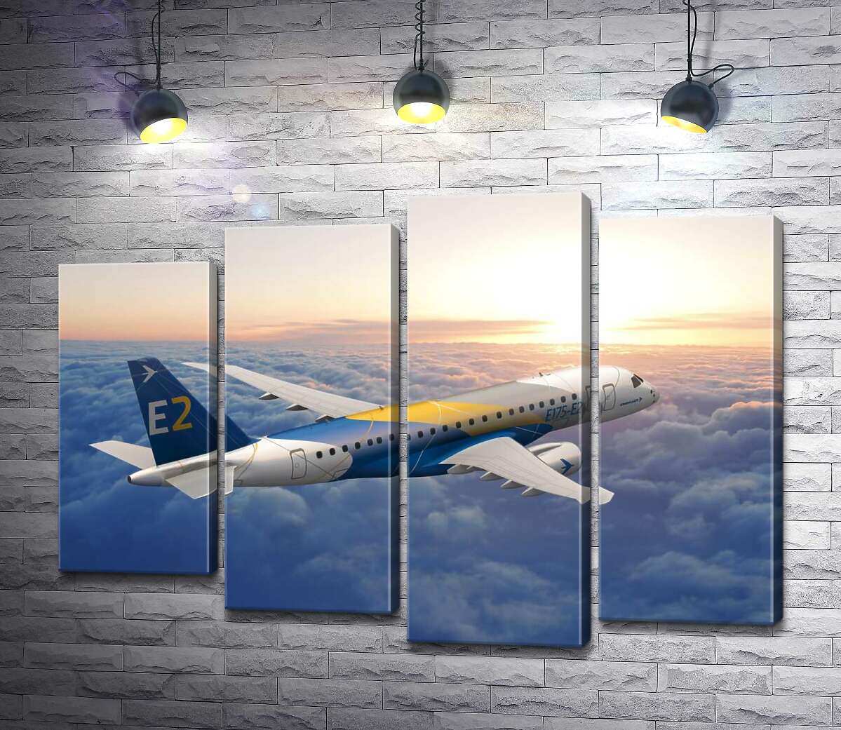 

Модульная картина ArtPoster Полет бразильского самолета Embraer E-Jet E2 над бескрайним облачным пространством 80x59 см Модуль №21