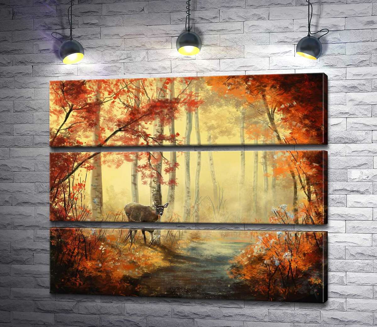 

Модульная картина ArtPoster Осторожный олень крадется зарослями осеннего леса 100x81 см Модуль №13