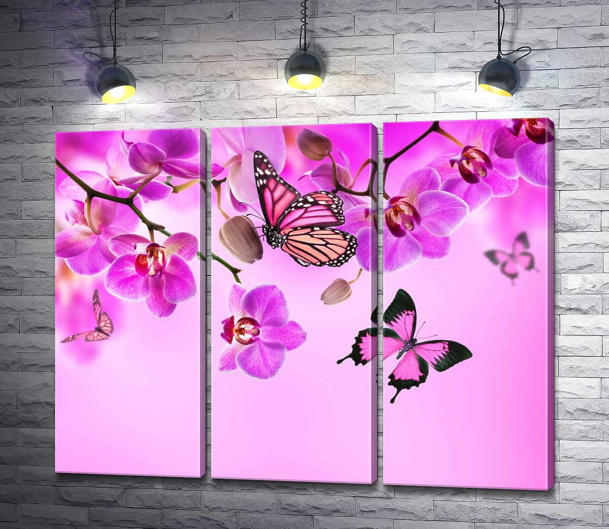 

Модульная картина ArtPoster Полеты бабочек среди неоново-розовых ветвей орхидей 102x80 см Модуль №11