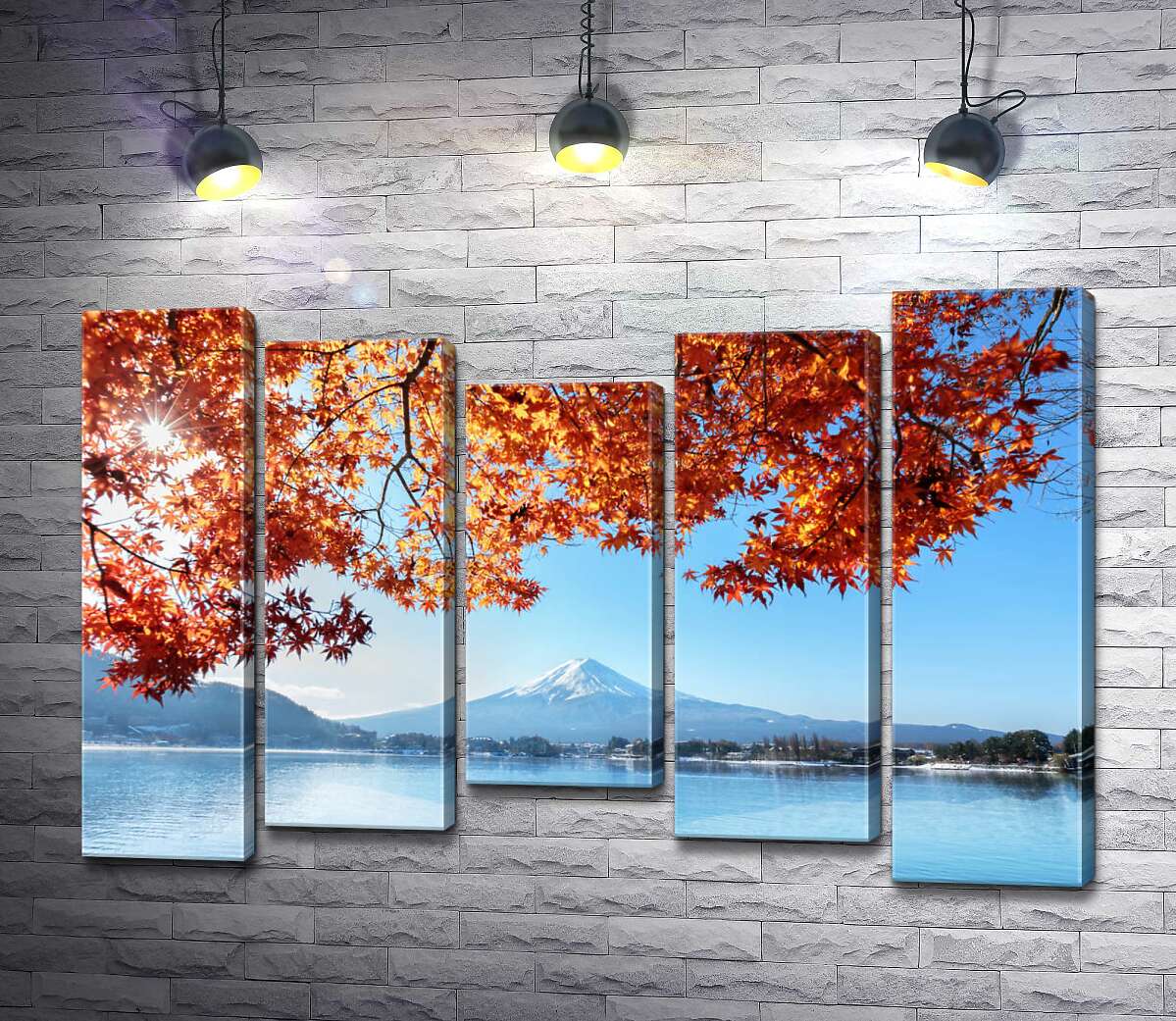 

Модульная картина ArtPoster Осенний вид на гору Фудзи (Mount Fuji) из вод озера 130x88 см Модуль №28