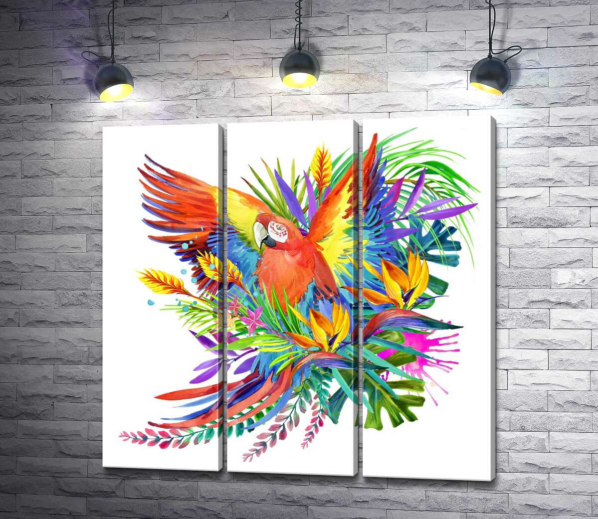 

Модульная картина ArtPoster Попугай ара маскируется среди тропического разнообразия цветов 102x100 см Модуль №11
