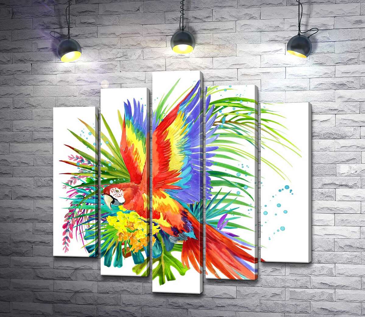 

Модульная картина ArtPoster Попугай ара среди тропических цветов 100x100 см Модуль №26