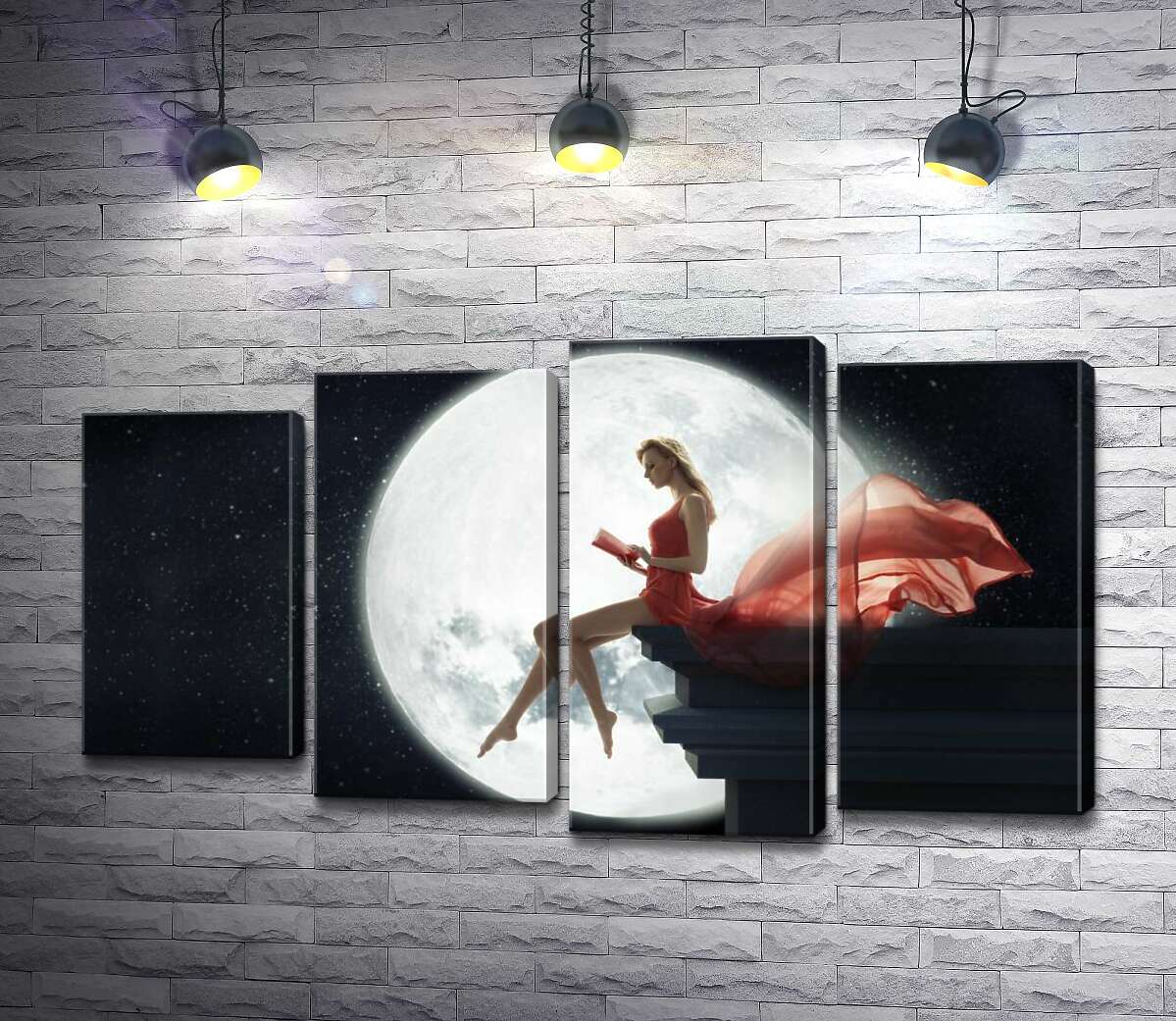 

Модульная картина ArtPoster Полная луна озарила силуэт девушки на крыше 132x75 см Модуль №21
