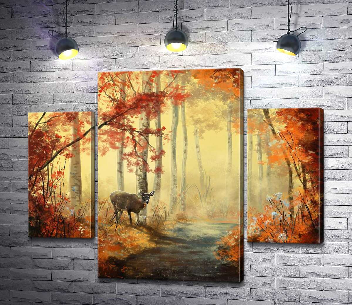 

Модульная картина ArtPoster Осторожный олень крадется зарослями осеннего леса 80x65 см Модуль №7