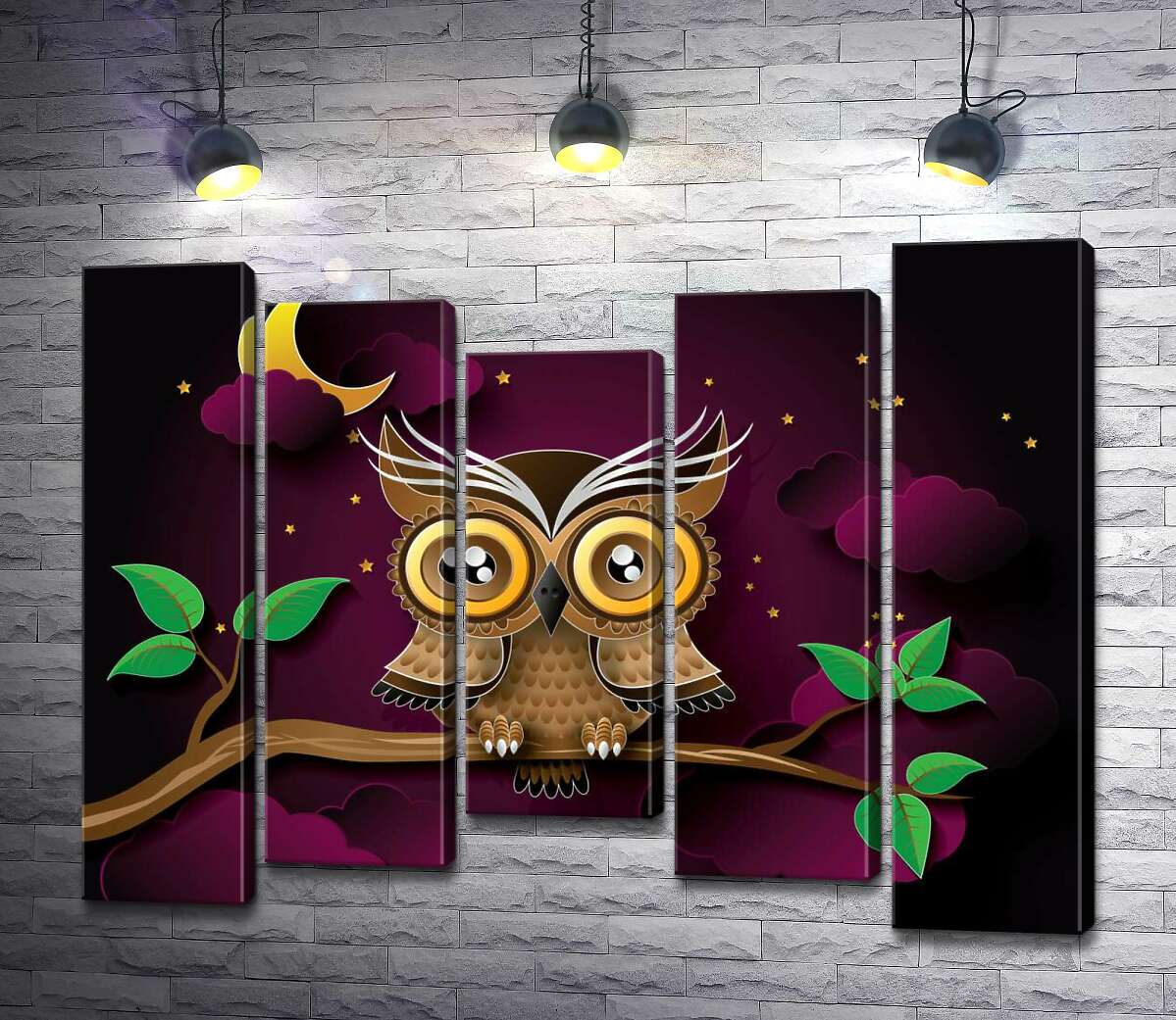 

Модульная картина ArtPoster Пернатая сова сидит на ветке под звездным небом 100x79 см Модуль №28