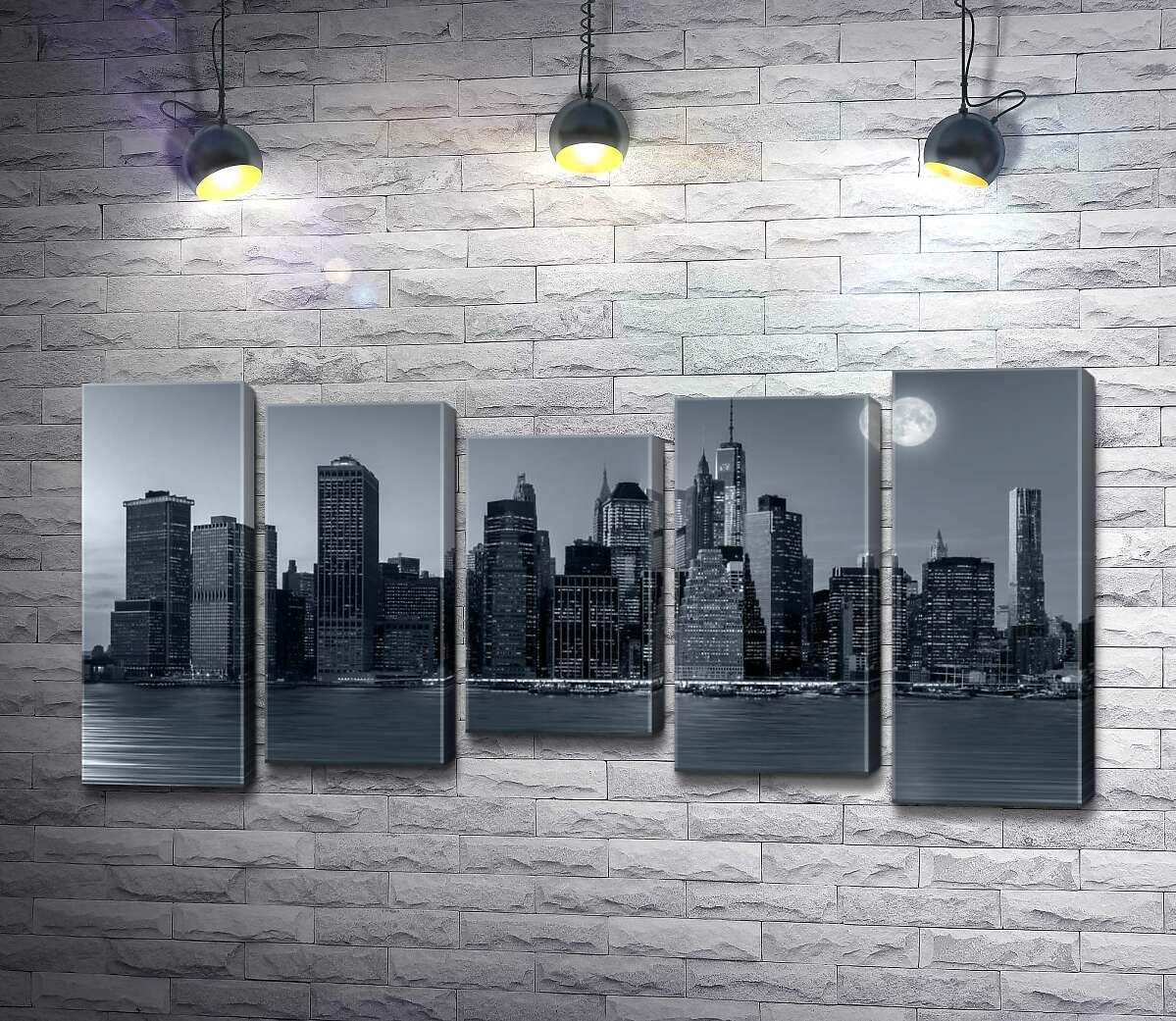 

Модульная картина ArtPoster Полнолуние над сонным Нью-Йорком 100x50 см Модуль №28