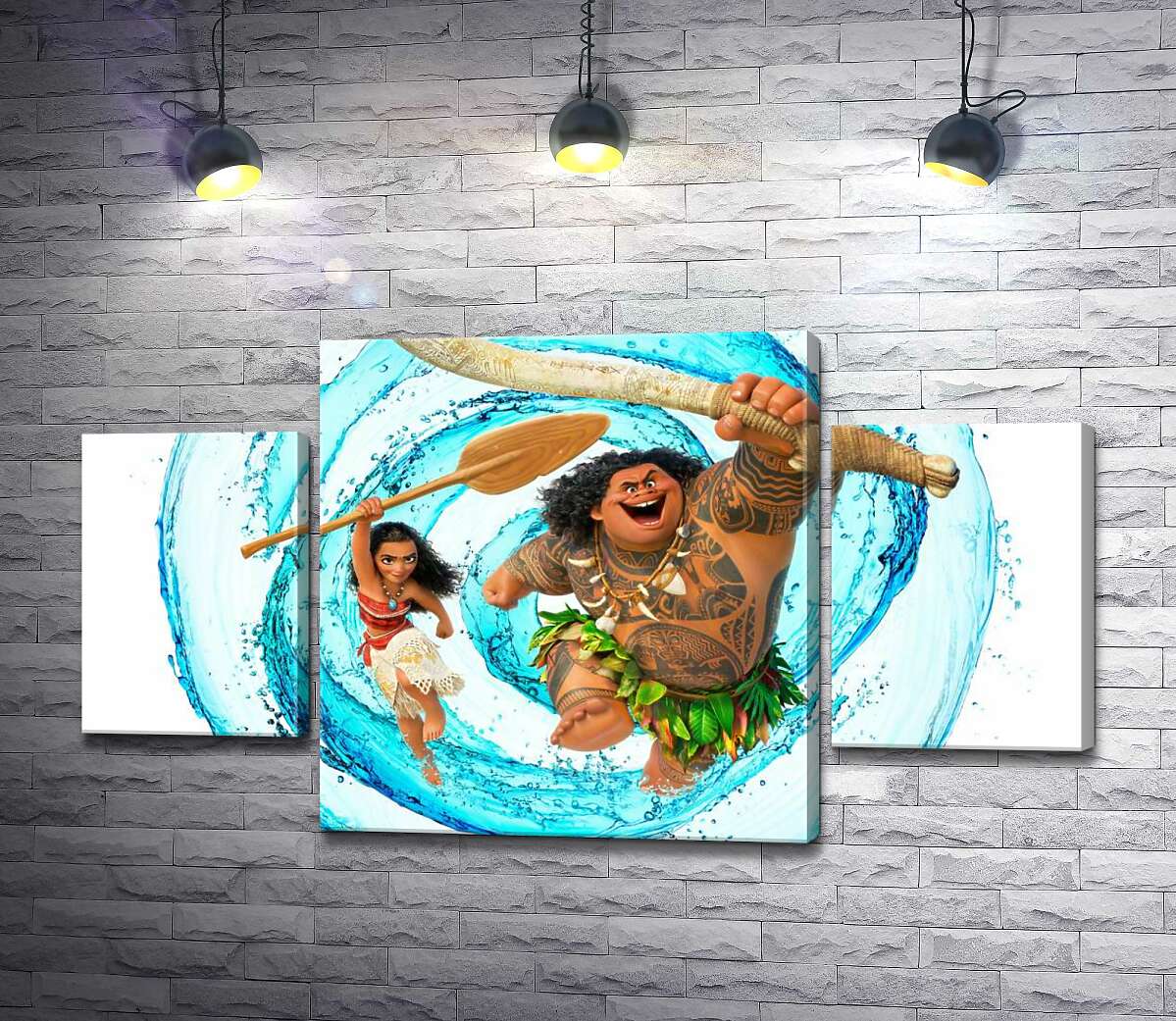 

Модульная картина ArtPoster Принцесса Моана и полубог Мауи (Maui) на постере к мультфильму 131x74 см Модуль №7