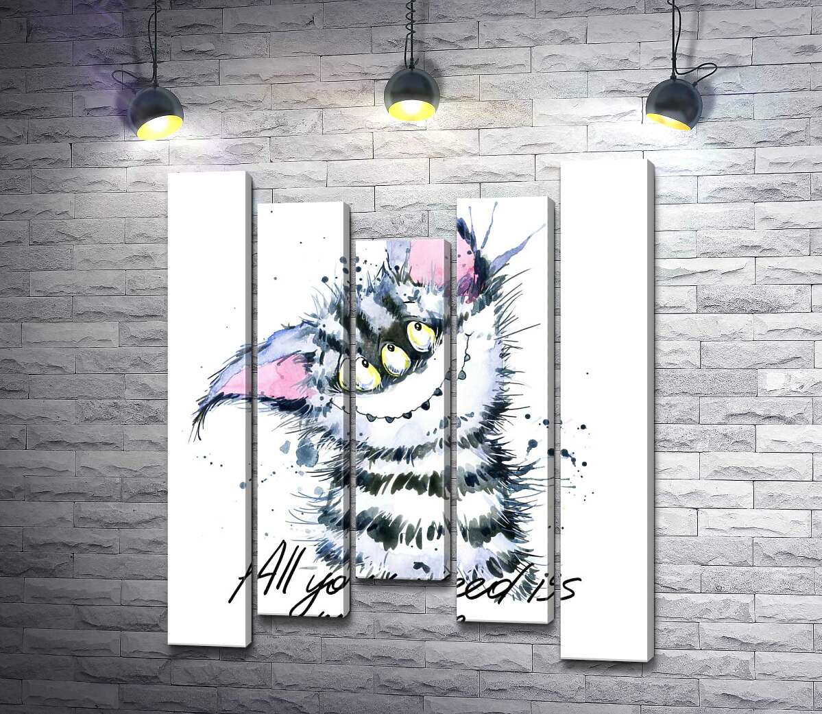 

Модульная картина ArtPoster Полосатый монстр с кошачьей мордашкой и надписью "all you need is monster" 100x120 см Модуль №28