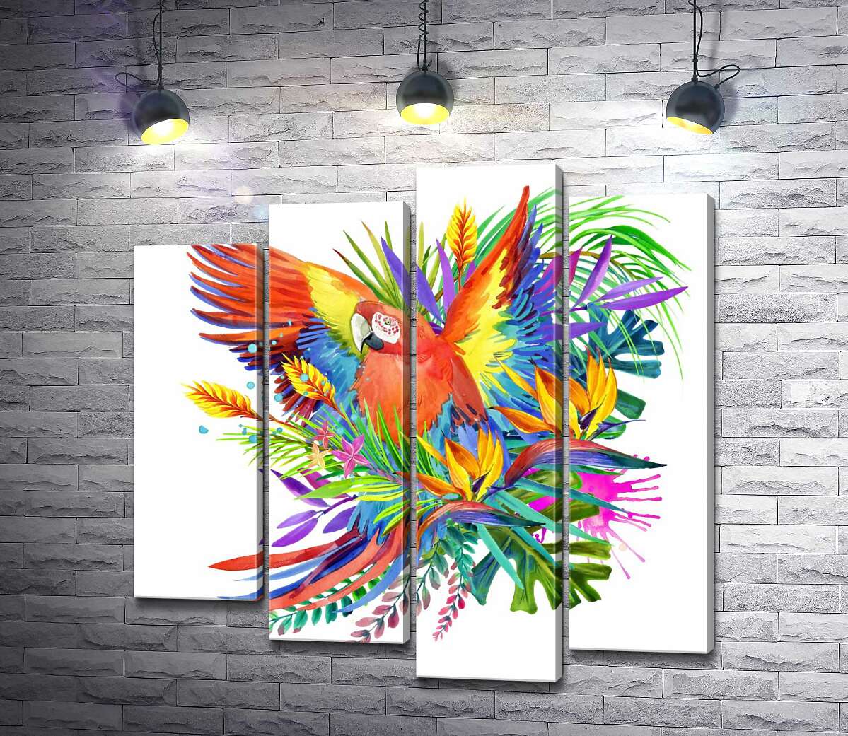 

Модульная картина ArtPoster Попугай ара маскируется среди тропического разнообразия цветов 80x80 см Модуль №21