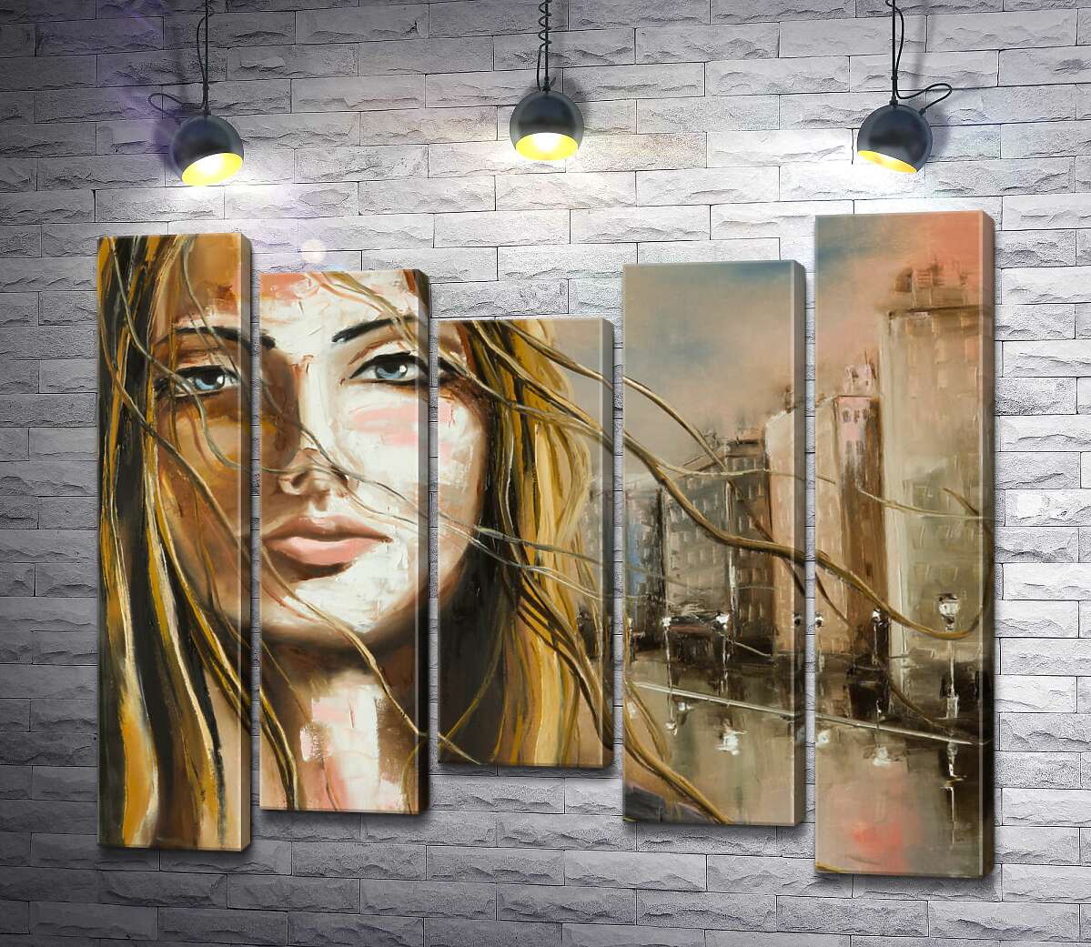 

Модульная картина ArtPoster Портрет девушки на фоне дождливого города 130x110 см Модуль №28