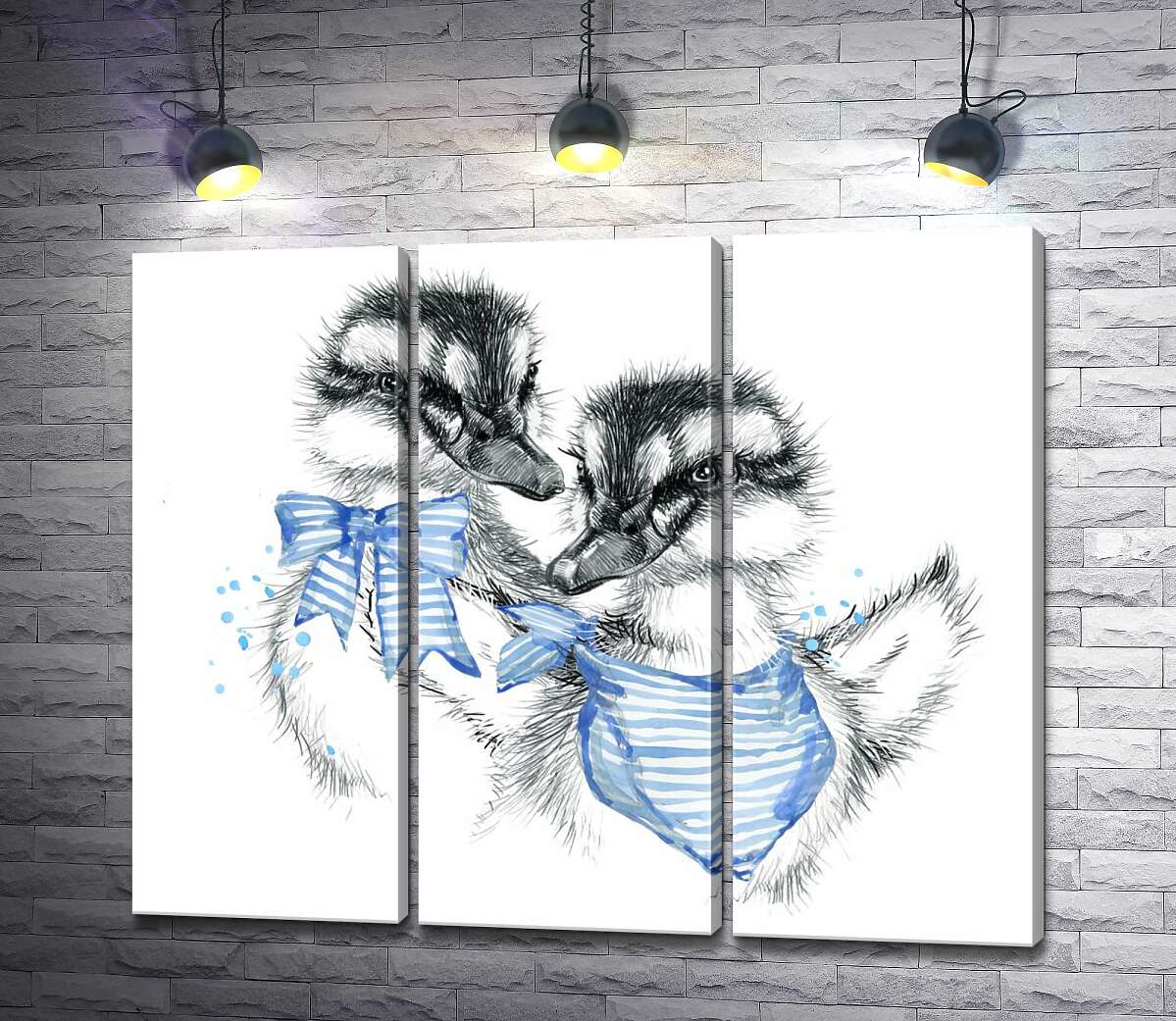 

Модульная картина ArtPoster Пара утят в платке и бабочке 60x51 см Модуль №11