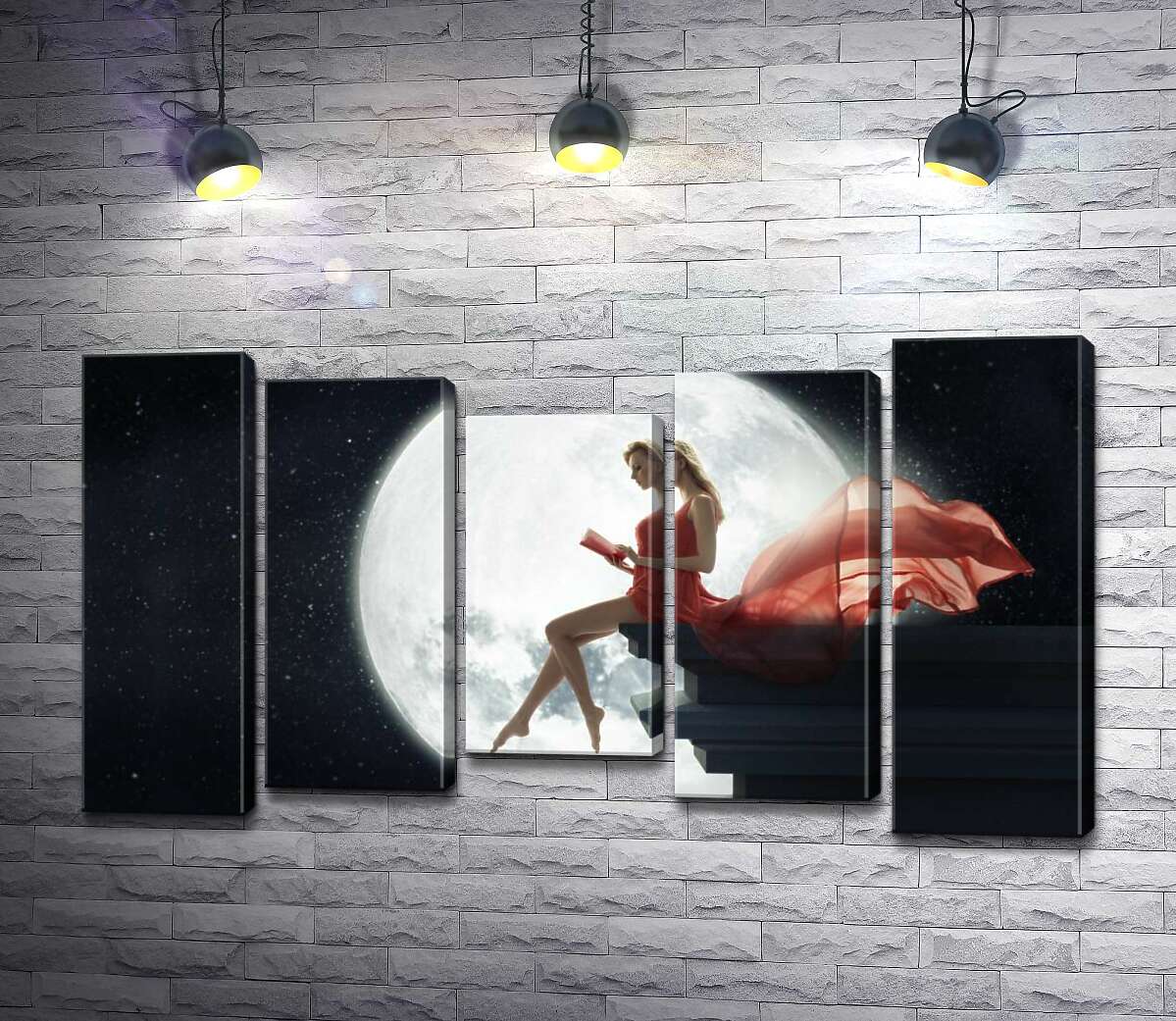 

Модульная картина ArtPoster Полная луна озарила силуэт девушки на крыше 100x58 см Модуль №28