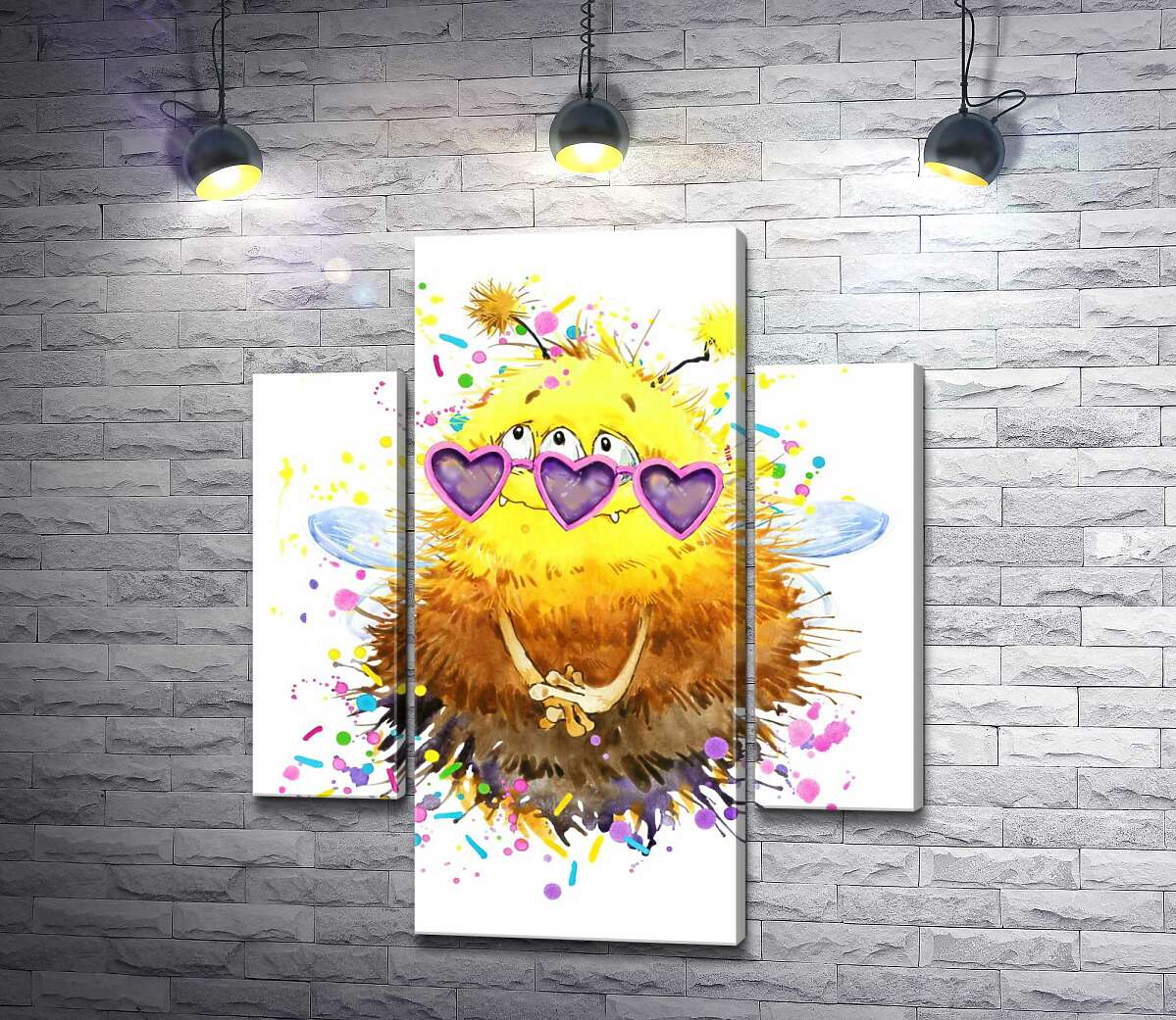

Модульная картина ArtPoster Пушистый монстр-пчелка с крыльями в розовых очках 100x119 см Модуль №7