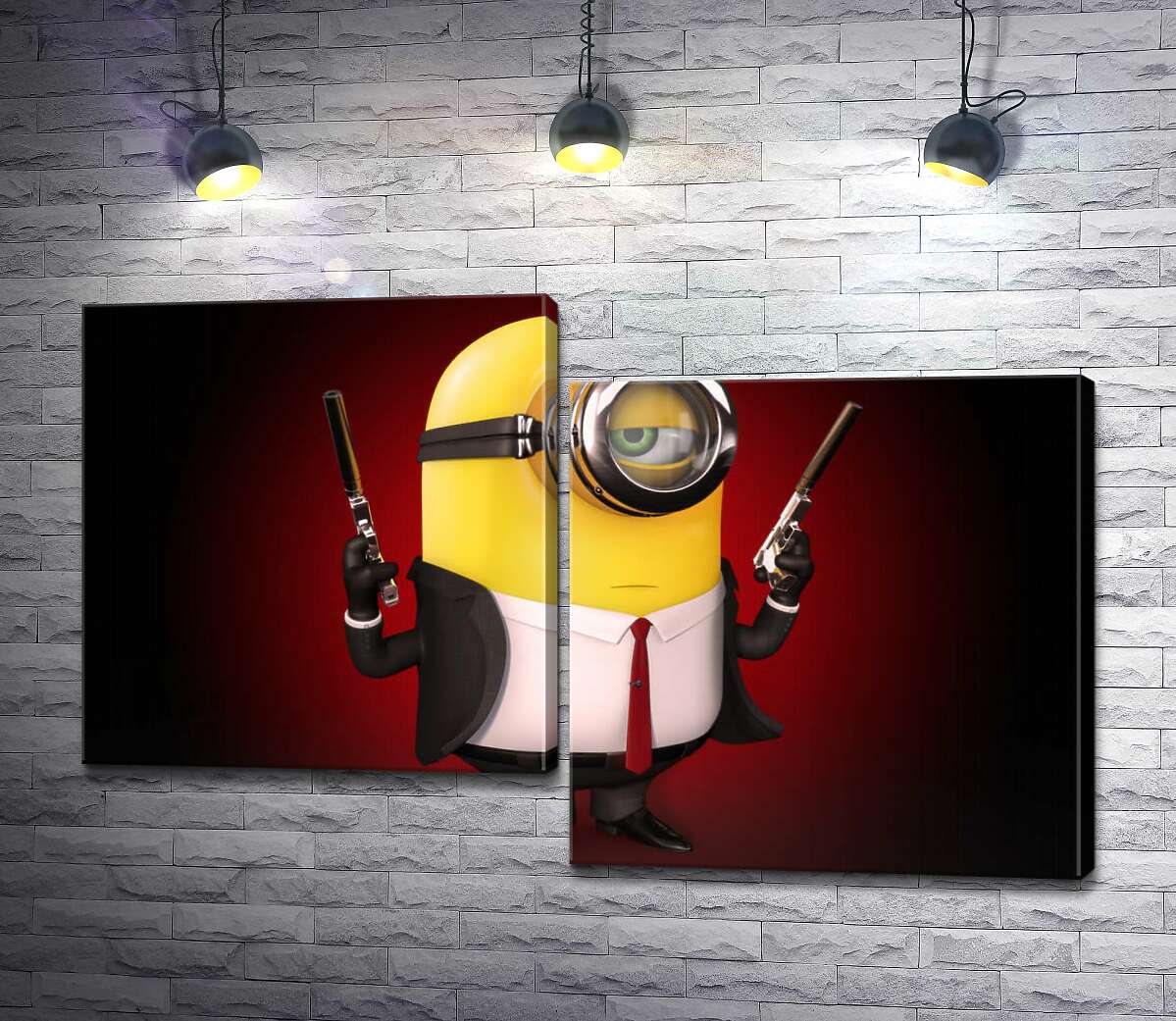 

Модульная картина ArtPoster Самоуверенный миньон Хитман (Hitman minion) в костюме с пистолетами 100x64 см Модуль №5