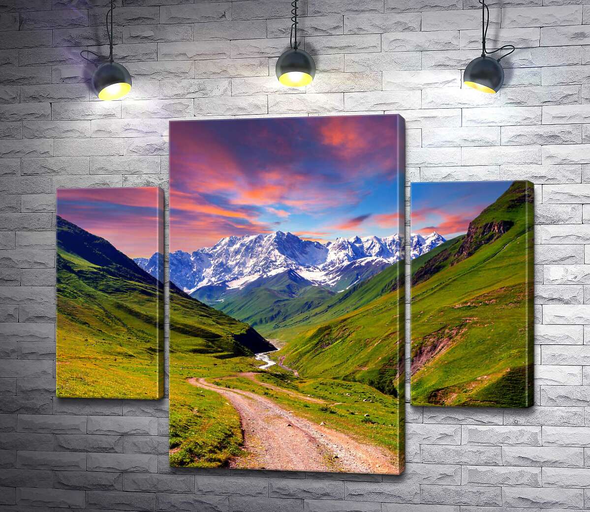 

Модульная картина ArtPoster Серпантин дорожки потерялся между изумрудных склонов гор 131x109 см Модуль №7