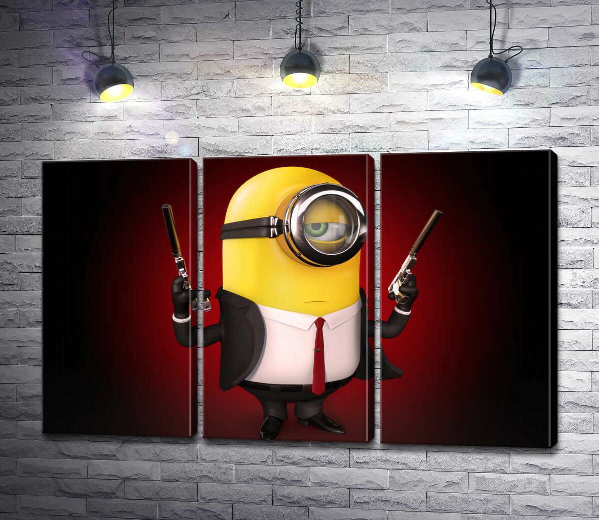 

Модульная картина ArtPoster Самоуверенный миньон Хитман (Hitman minion) в костюме с пистолетами 132x81 см Модуль №11