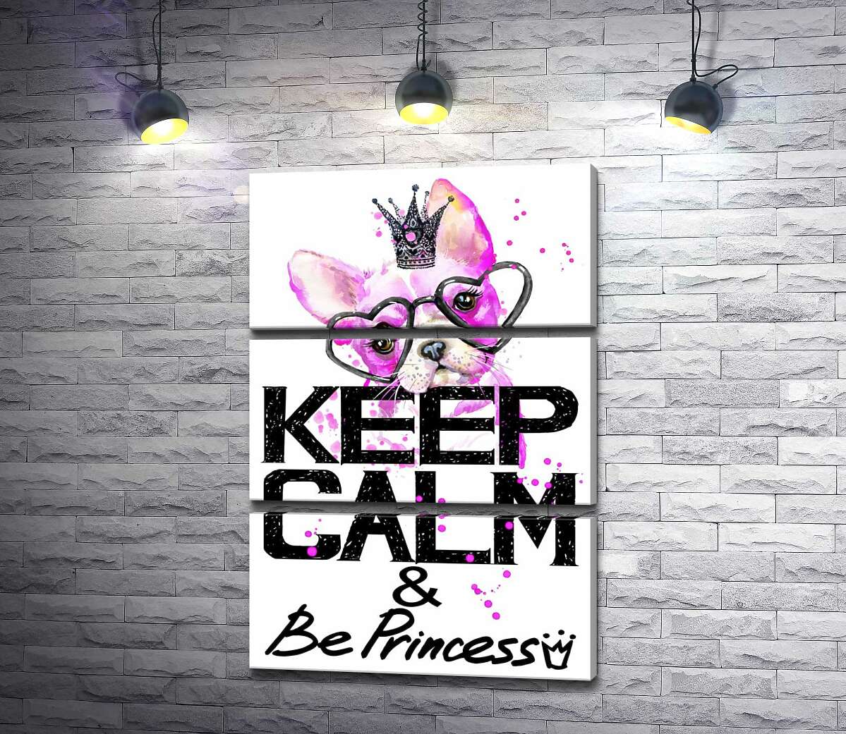 

Модульная картина ArtPoster Розовый бульдог в очках и короне над надписью "keep calm and be princess" 50x75 см Модуль №13