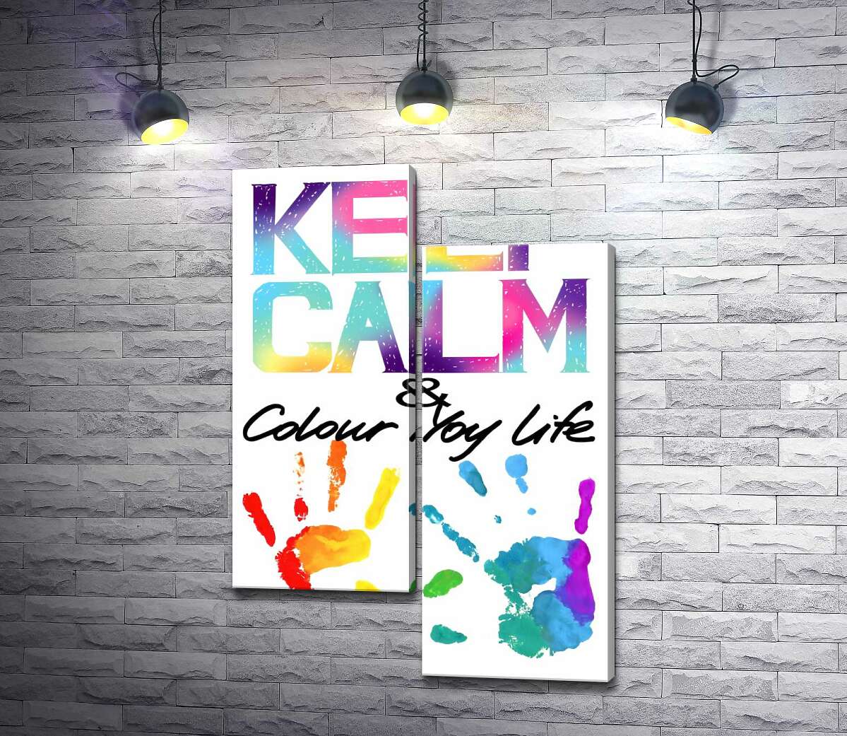 

Модульная картина ArtPoster Радужные отпечатки рук под надписью "keep calm and colour your life" 50x74 см Модуль №5