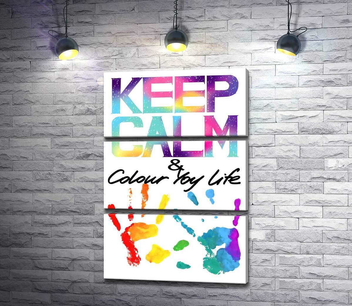 

Модульная картина ArtPoster Радужные отпечатки рук под надписью "keep calm and colour your life" 100x147 см Модуль №13