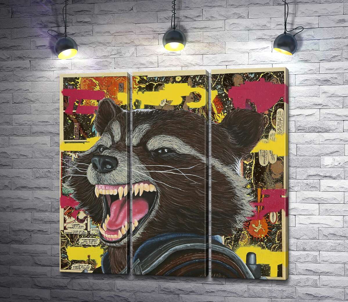 

Модульная картина ArtPoster Ракетный енот (Rocket raccoon) скалит зубы 102x100 см Модуль №11