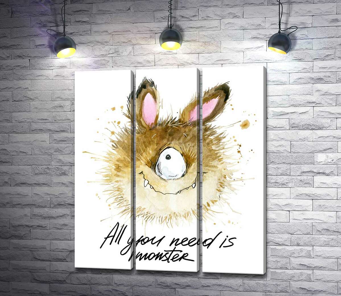 

Модульная картина ArtPoster Пушистый циклоп с заячьими ушами и надписью "all you need is monster" 60x71 см Модуль №11