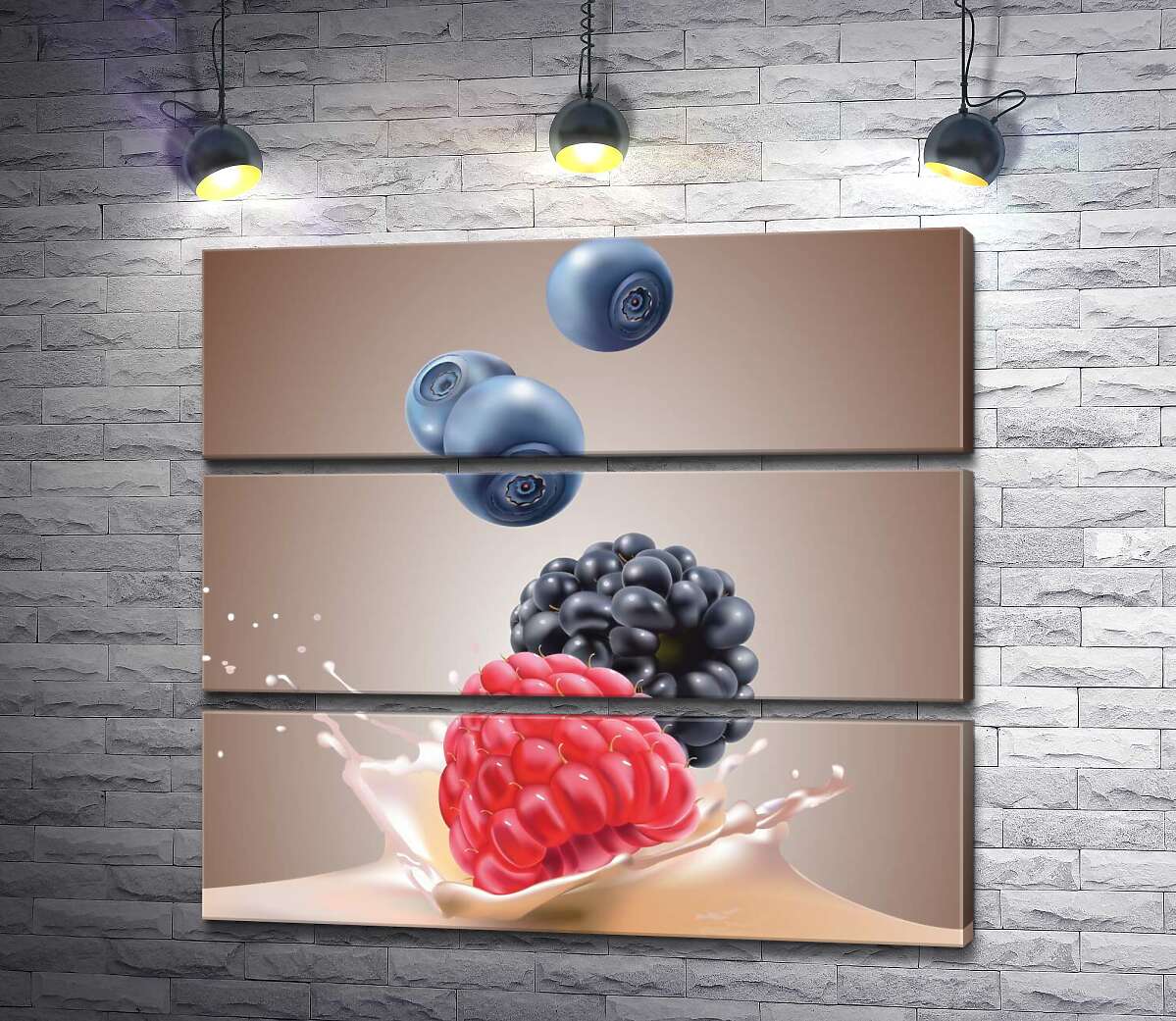 

Модульная картина ArtPoster Свежие ягоды падают на нежно-белую поверхность молока 66x60 см Модуль №13