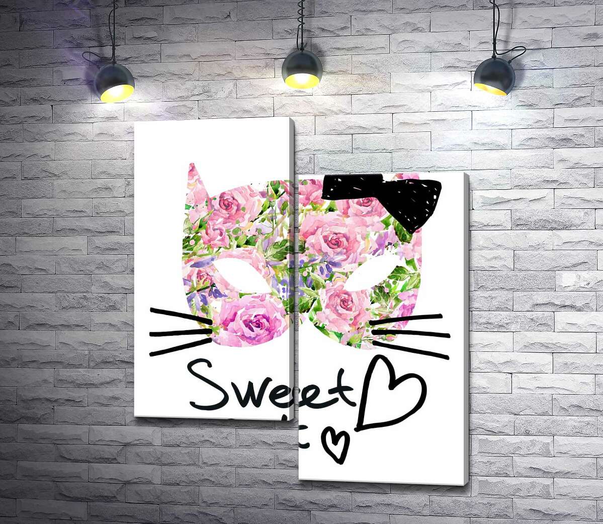 

Модульная картина ArtPoster Розовая маска котика с надписью "sweet cat" 130x155 см Модуль №5