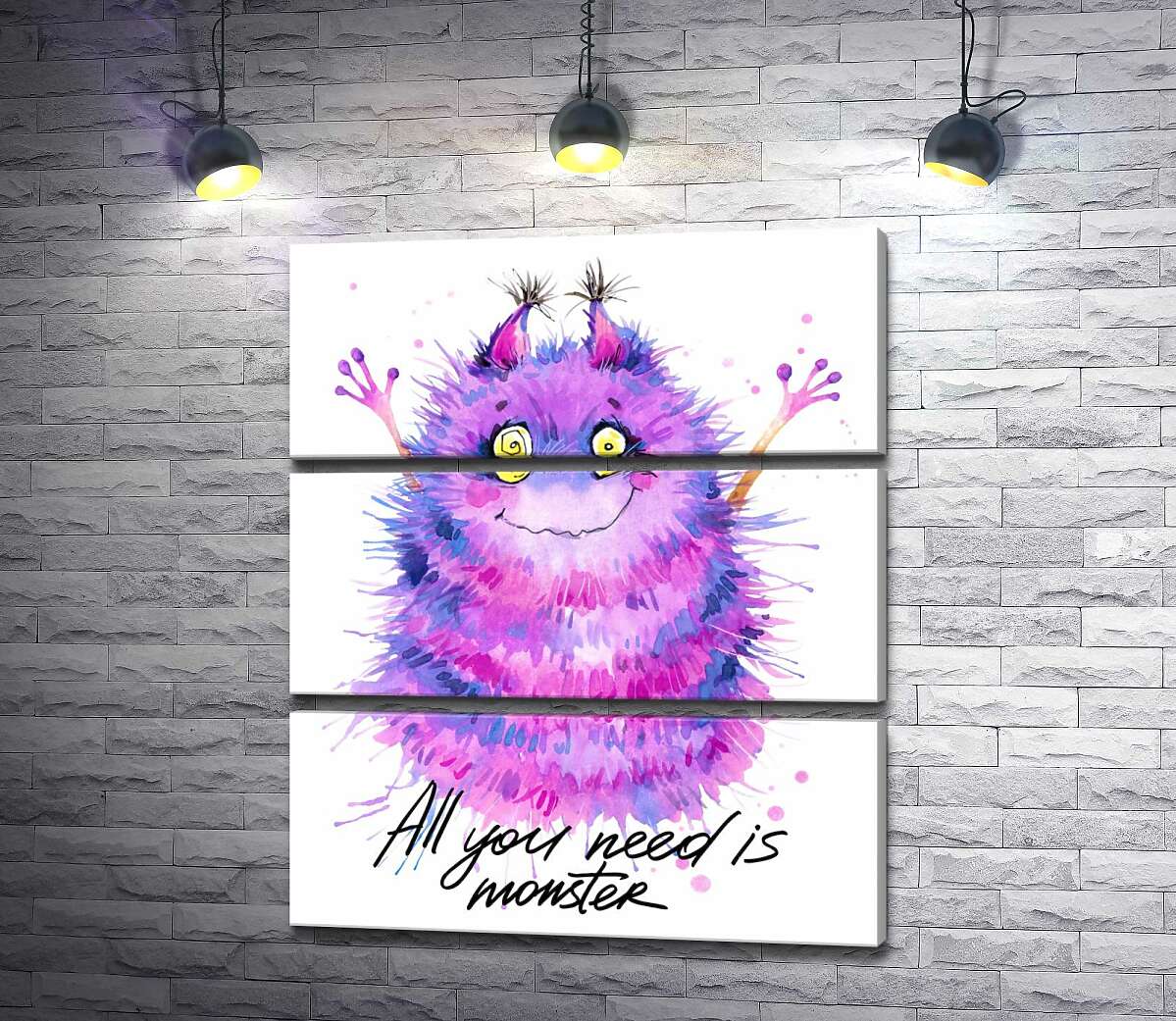

Модульная картина ArtPoster Пушистый фиолетовый монстр с надписью "all you need is monster" 100x120 см Модуль №13