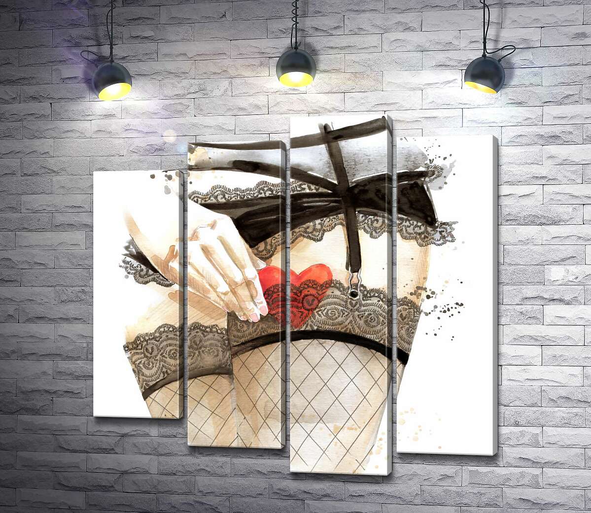 

Модульная картина ArtPoster Сердце скрывается за прозрачную подвязку на ноге соблазнительной девушки 100x101 см Модуль №21