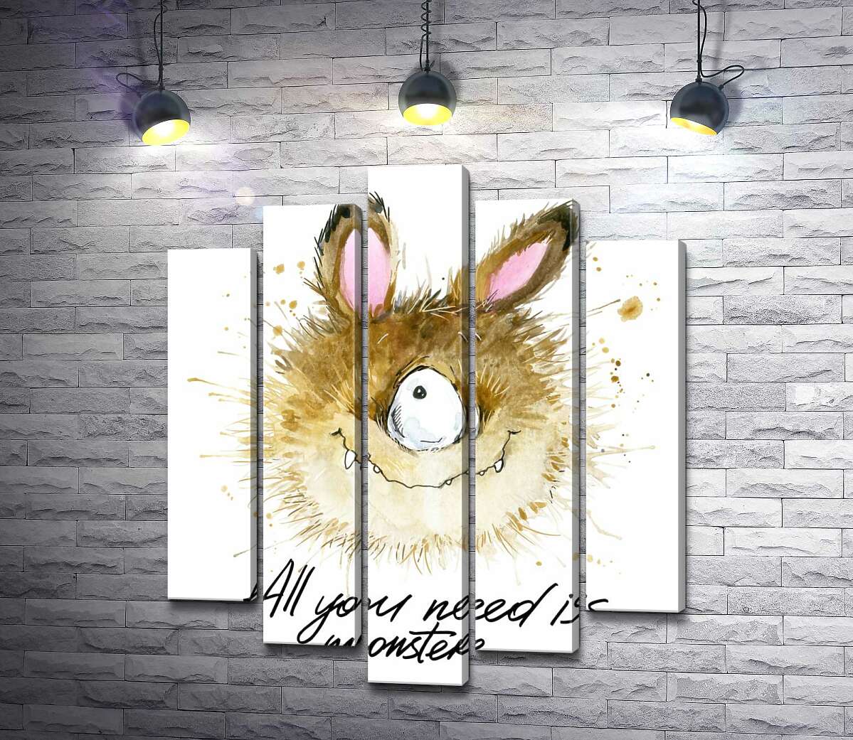 

Модульная картина ArtPoster Пушистый циклоп с заячьими ушами и надписью "all you need is monster" 100x120 см Модуль №26