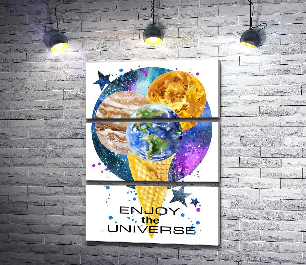 

Модульная картина ArtPoster Рожок мороженого с планетами и надписью "enjoy the universe" 130x177 см Модуль №13
