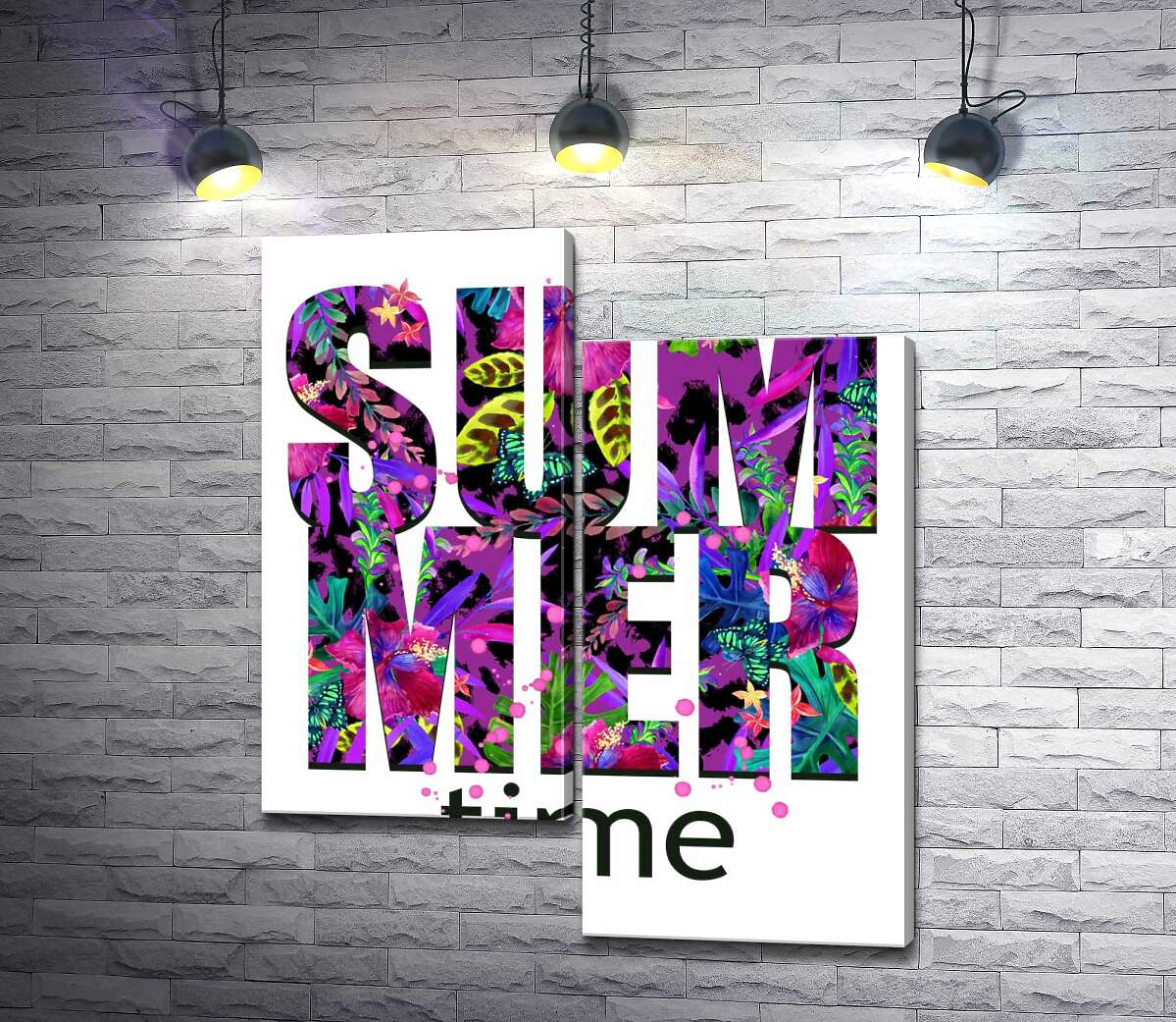 

Модульная картина ArtPoster Рисунок цветочной клумбы в фиолетовых тонах на буквах "summertime" 50x60 см Модуль №5