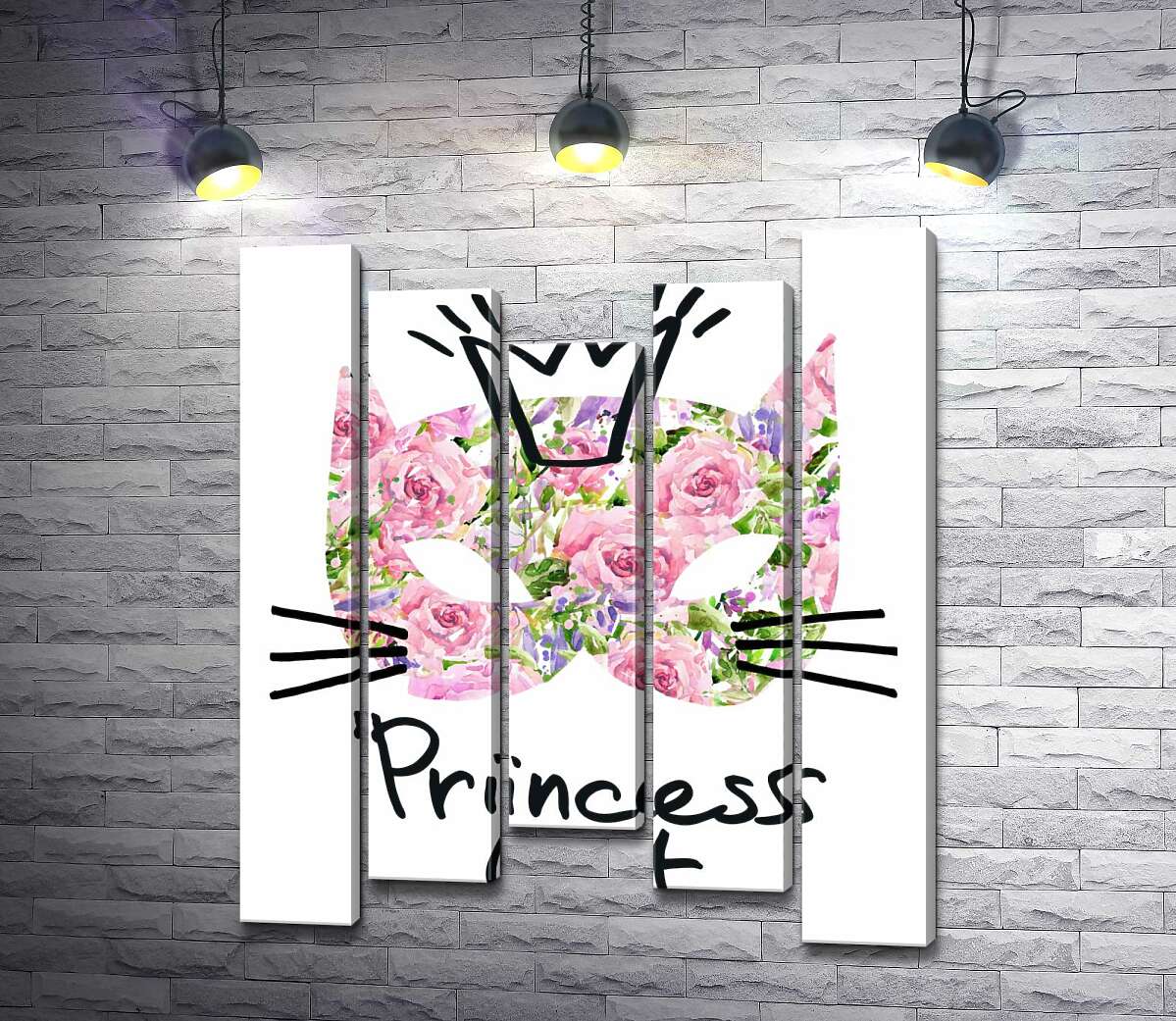 

Модульная картина ArtPoster Розовая маска кота с надписью "princess cat" 130x156 см Модуль №28