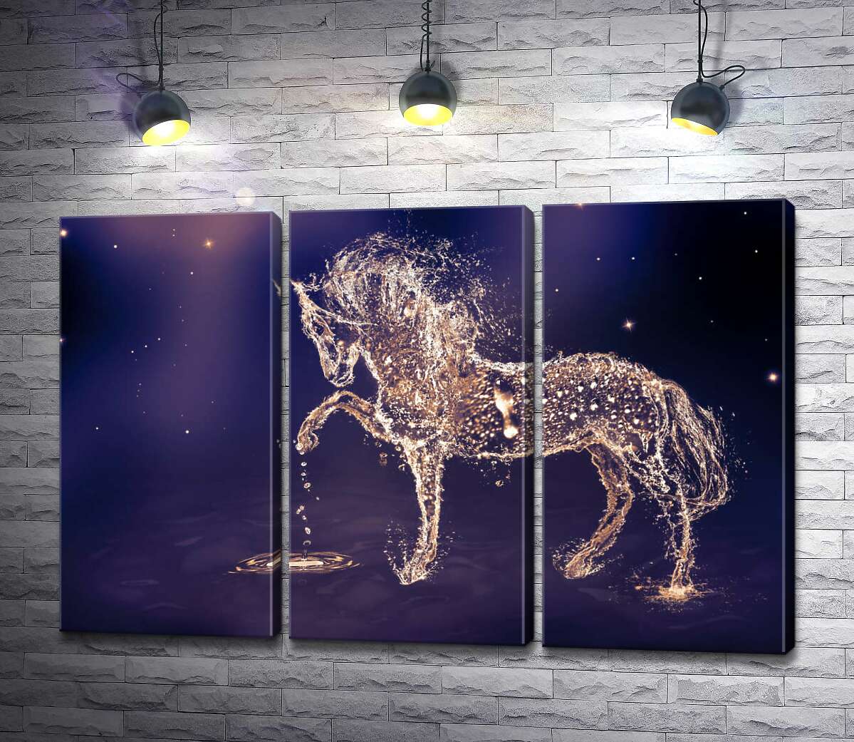 

Модульная картина ArtPoster Прозрачный силуэт лошади из искрящихся капель воды 60x40 см Модуль №11