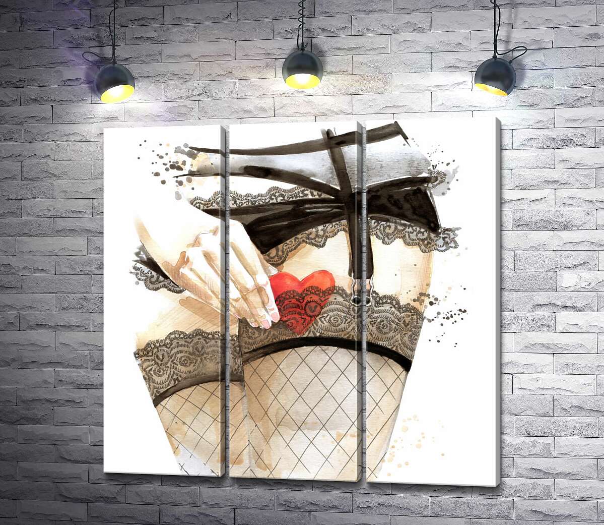 

Модульная картина ArtPoster Сердце скрывается за прозрачную подвязку на ноге соблазнительной девушки 132x130 см Модуль №11