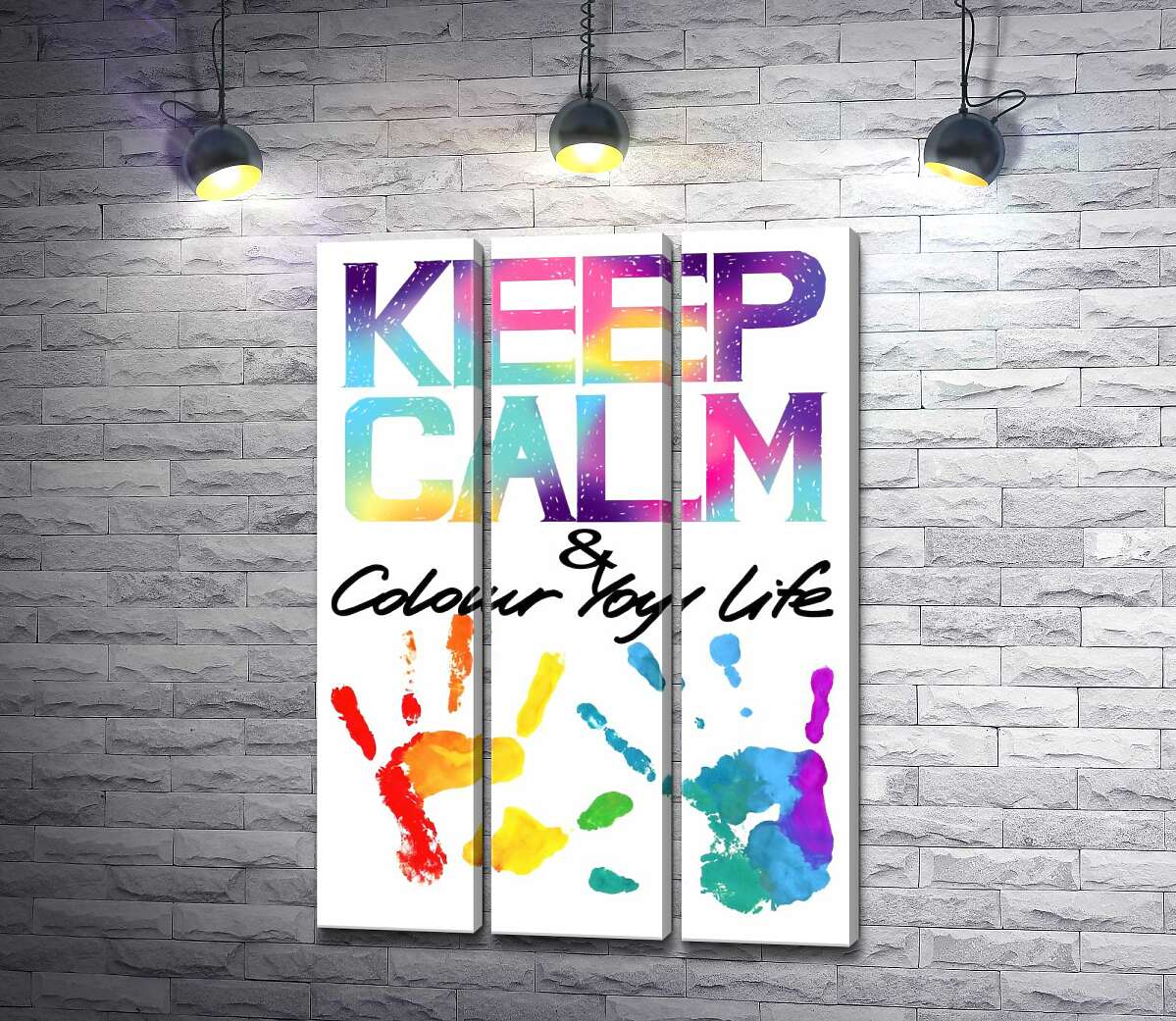 

Модульная картина ArtPoster Радужные отпечатки рук под надписью "keep calm and colour your life" 132x190 см Модуль №11